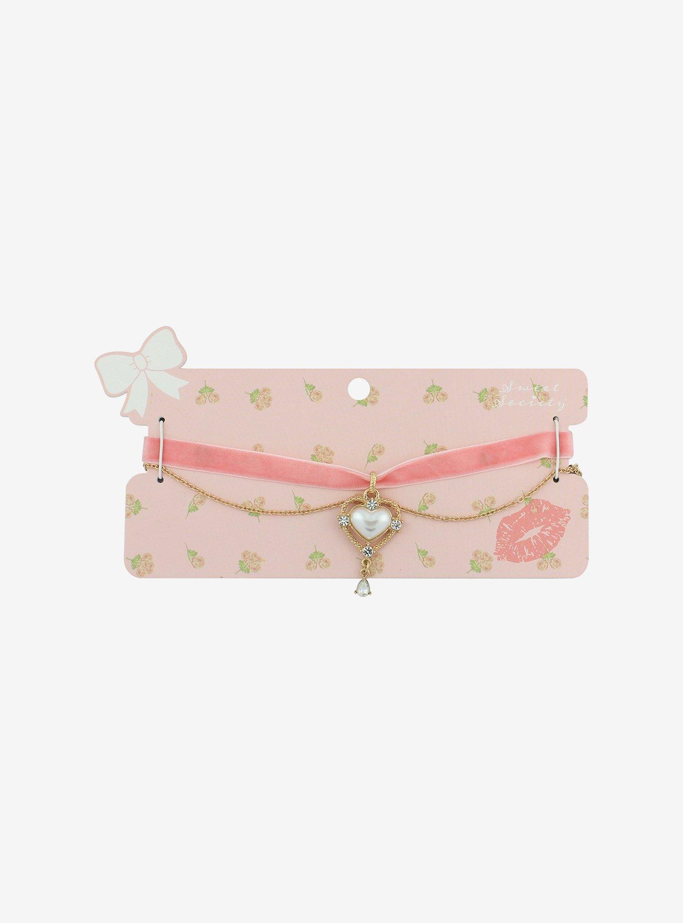 Sweet Society Heart Pink Velvet Layered Choker, , hi-res