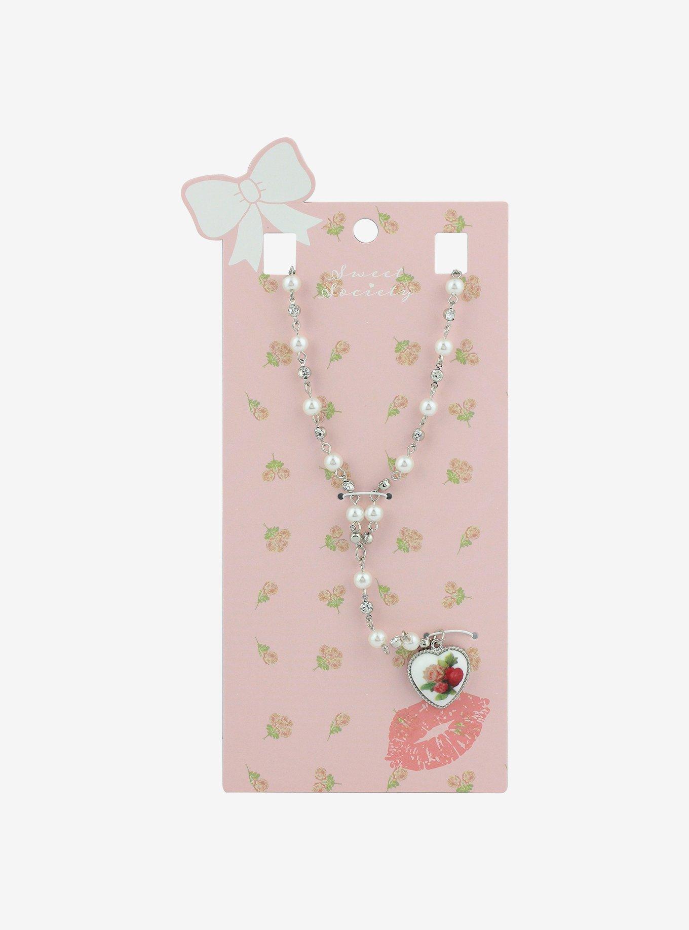 Sweet Society Rose Heart Rosary Necklace, , hi-res