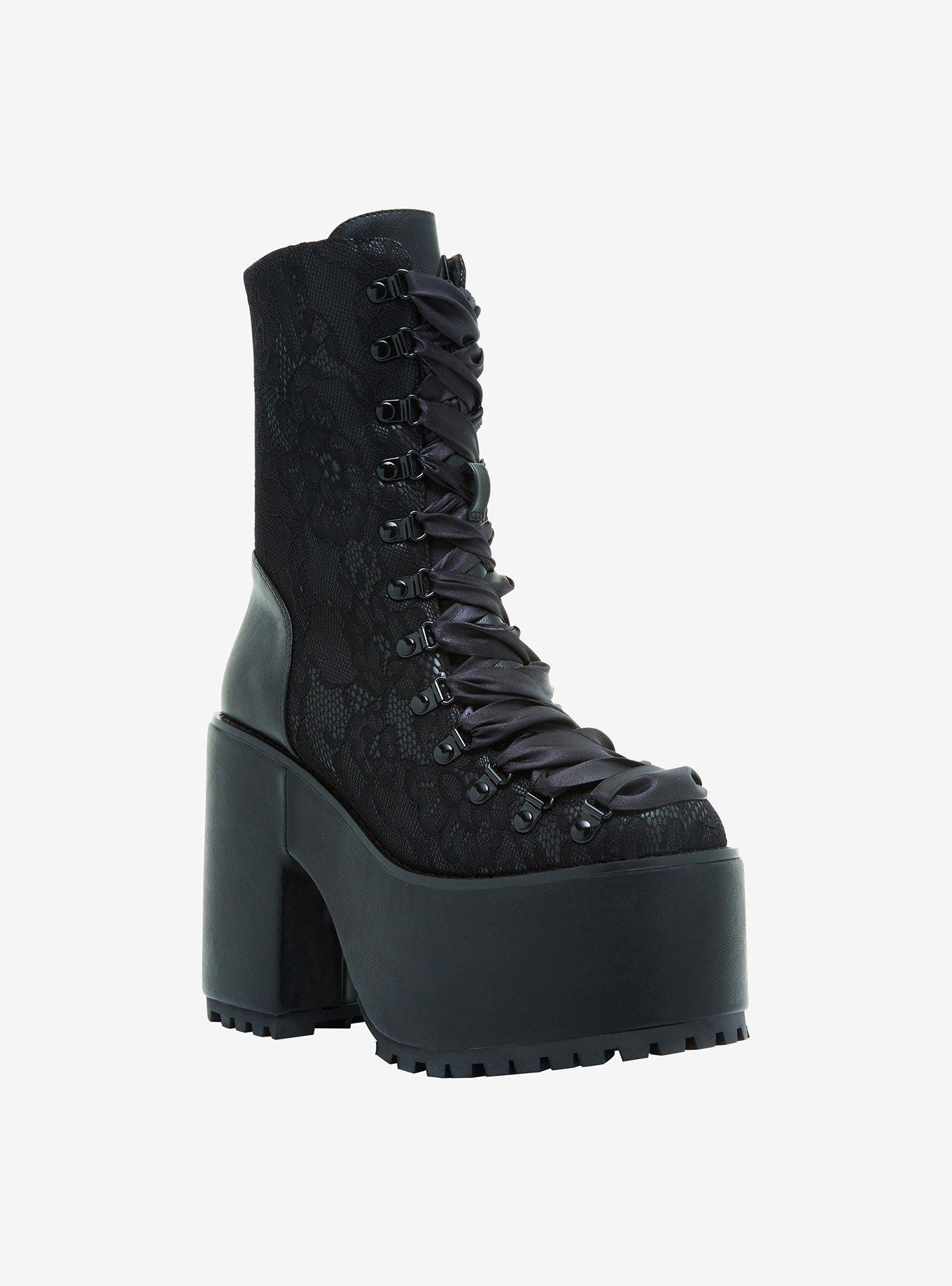 YRU Black Lace Platform Boots, MULTI, alternate