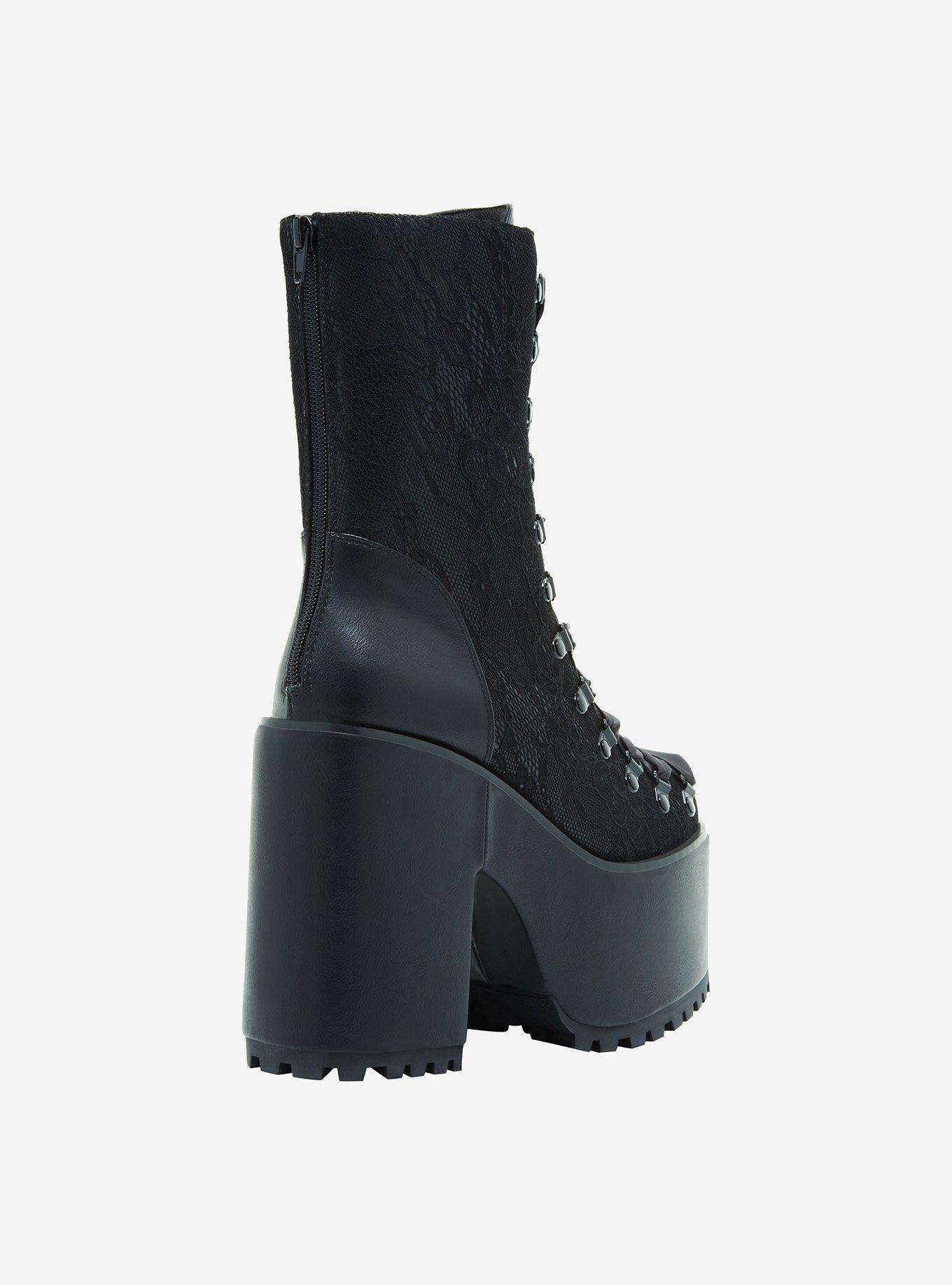 YRU Black Lace Platform Boots, MULTI, alternate
