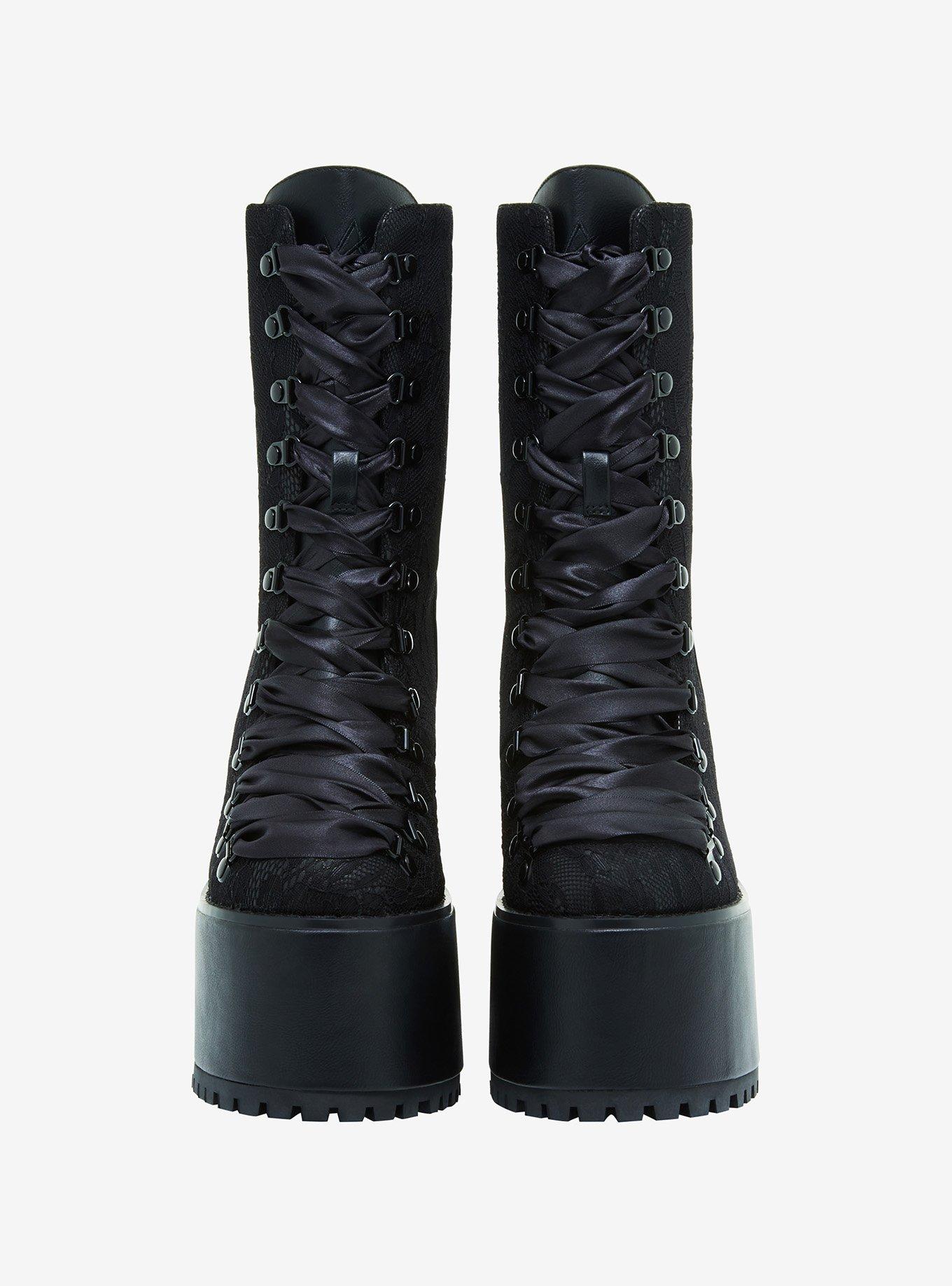 YRU Black Lace Platform Boots, MULTI, alternate