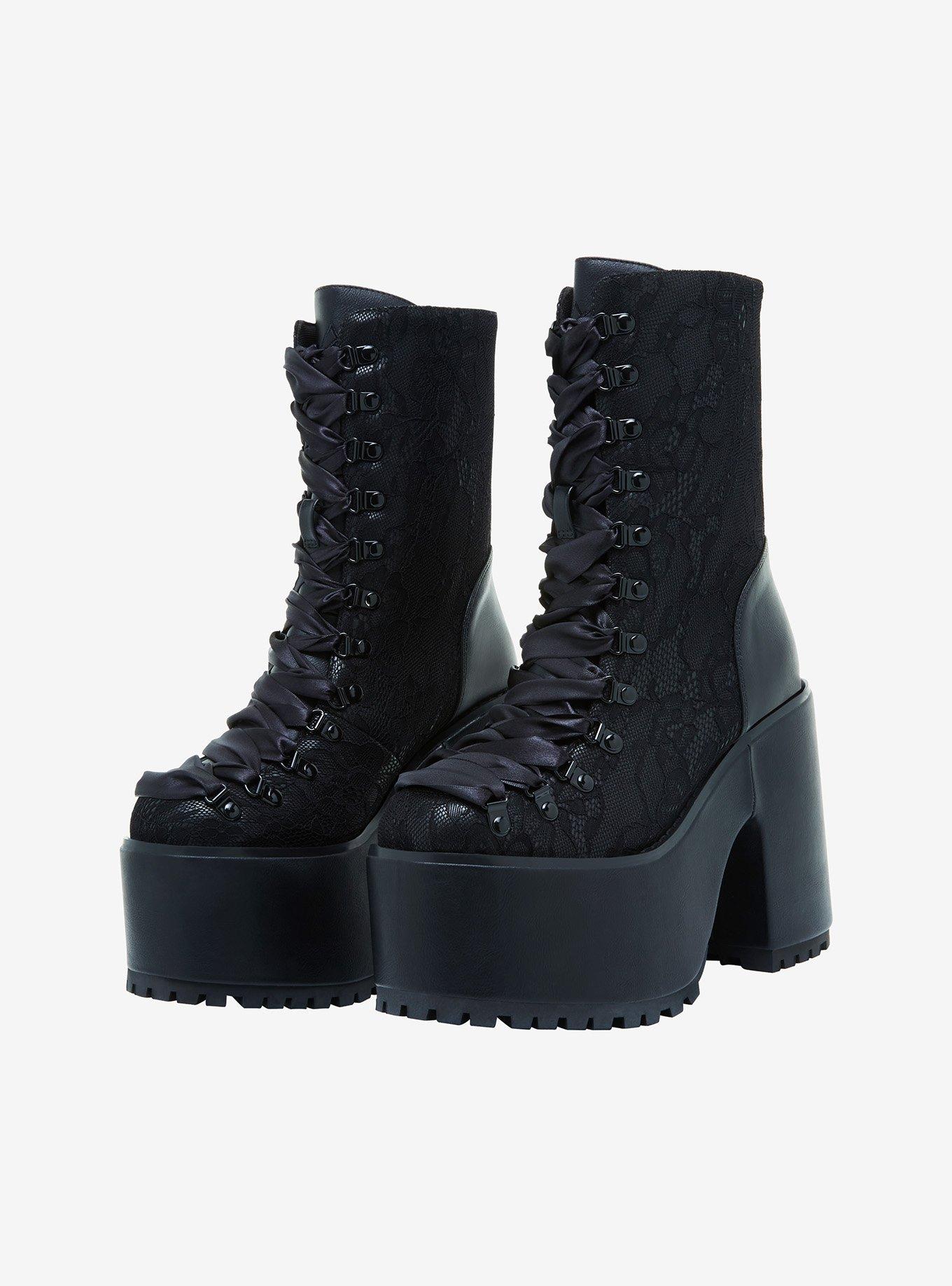 YRU Black Lace Platform Boots, MULTI, alternate