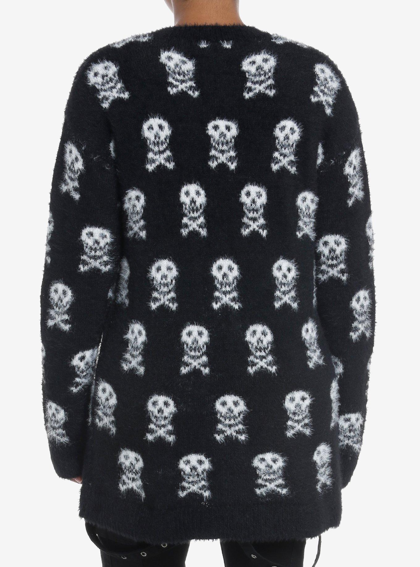 Social Collision Skull & Crossbones Fuzzy Girls Cardigan, SKULL, alternate