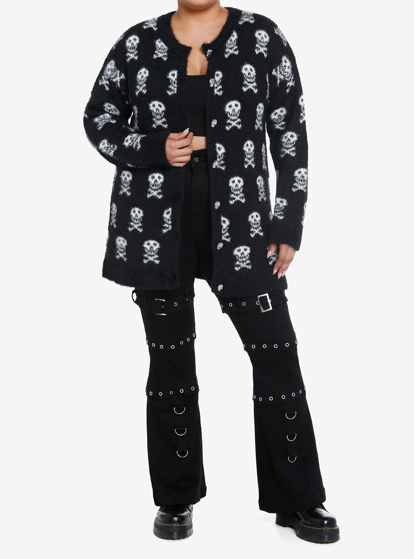 Social Collision Skull & Crossbones Fuzzy Girls Cardigan Plus Size, SKULL, alternate