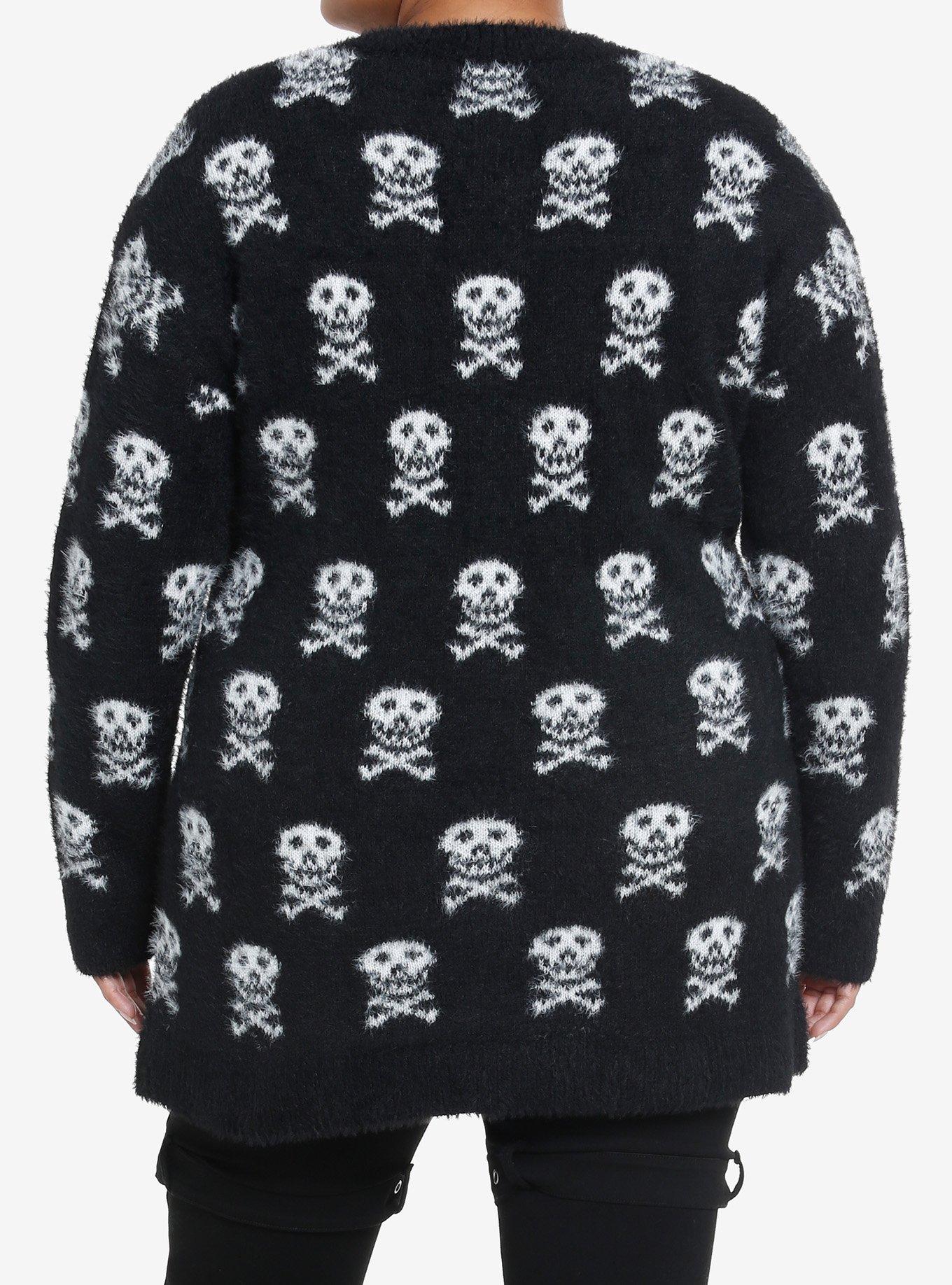 Social Collision Skull & Crossbones Fuzzy Girls Cardigan Plus Size, SKULL, alternate