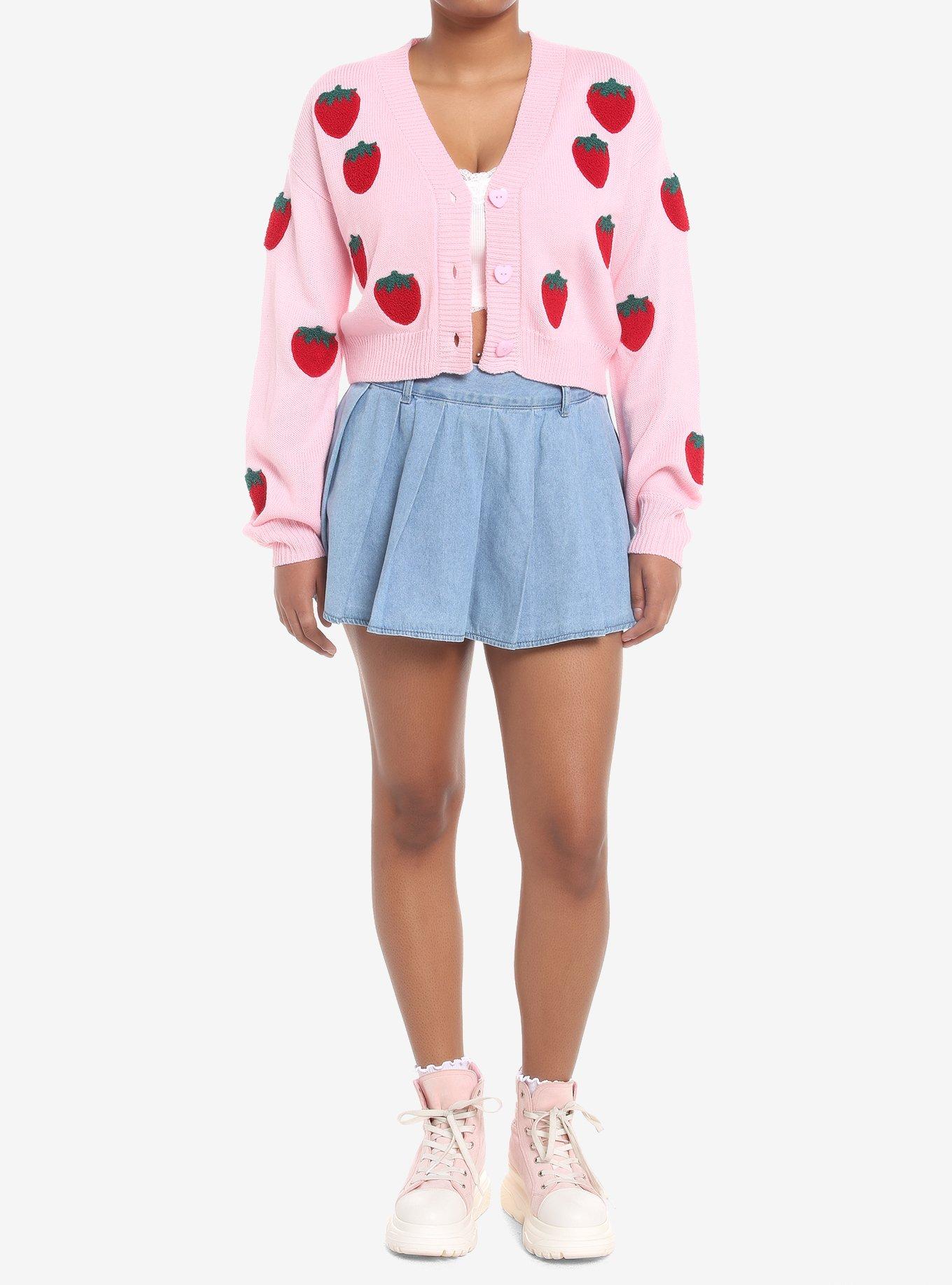 Sweet Society Strawberry Patch Girls Crop Cardigan, PINK, alternate
