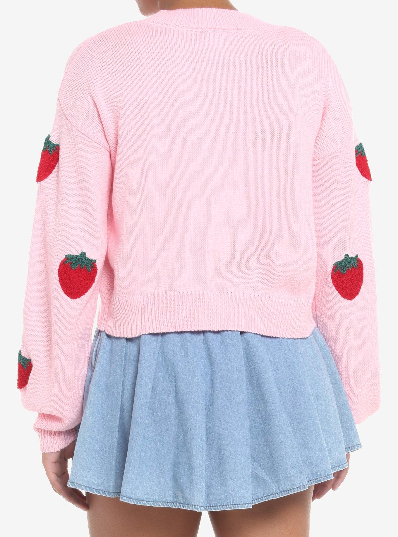 Sweet Society Strawberry Patch Girls Crop Cardigan, PINK, alternate