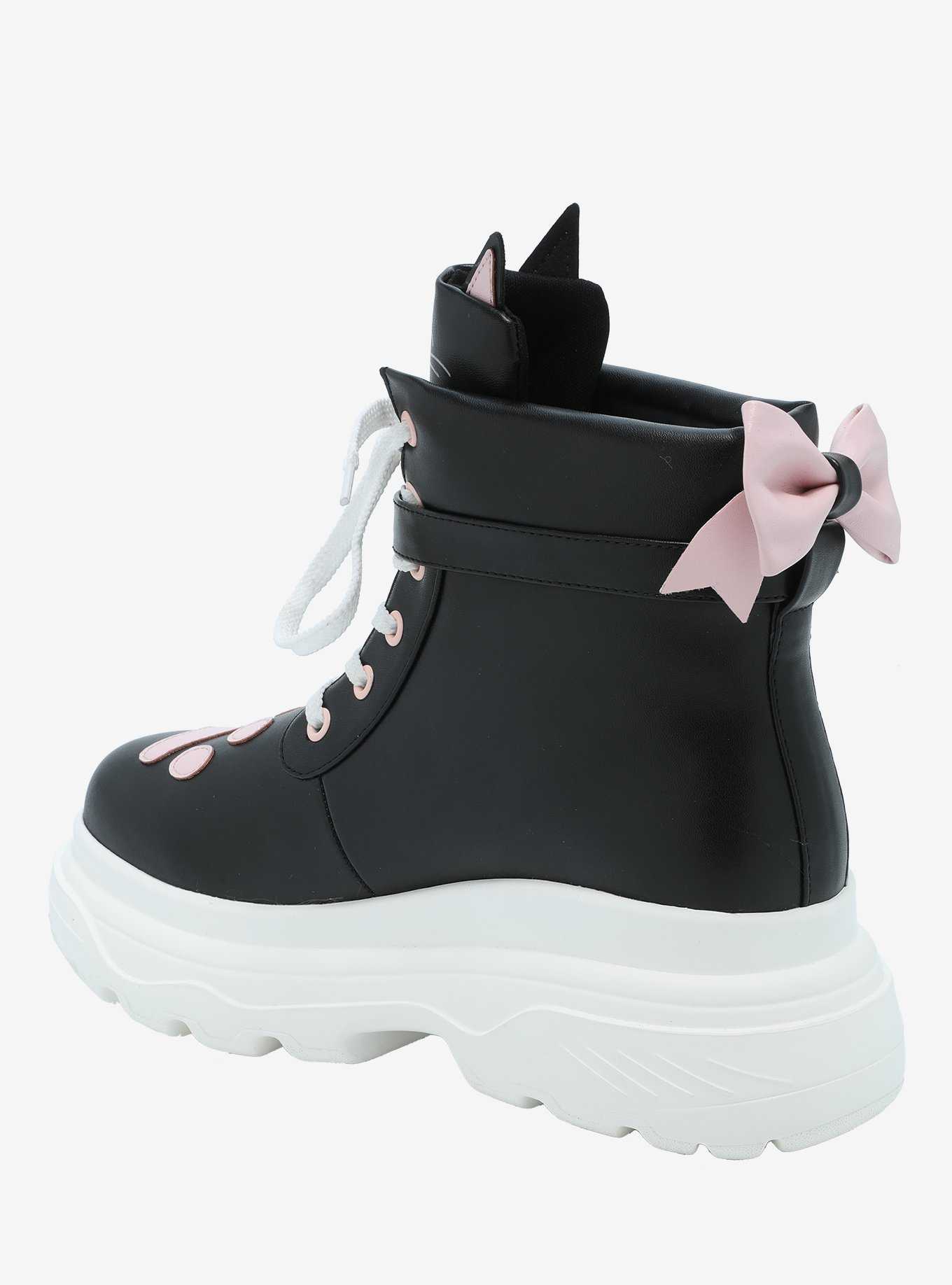 Black Cat Pink Bow Hi-Top Sneakers, , hi-res