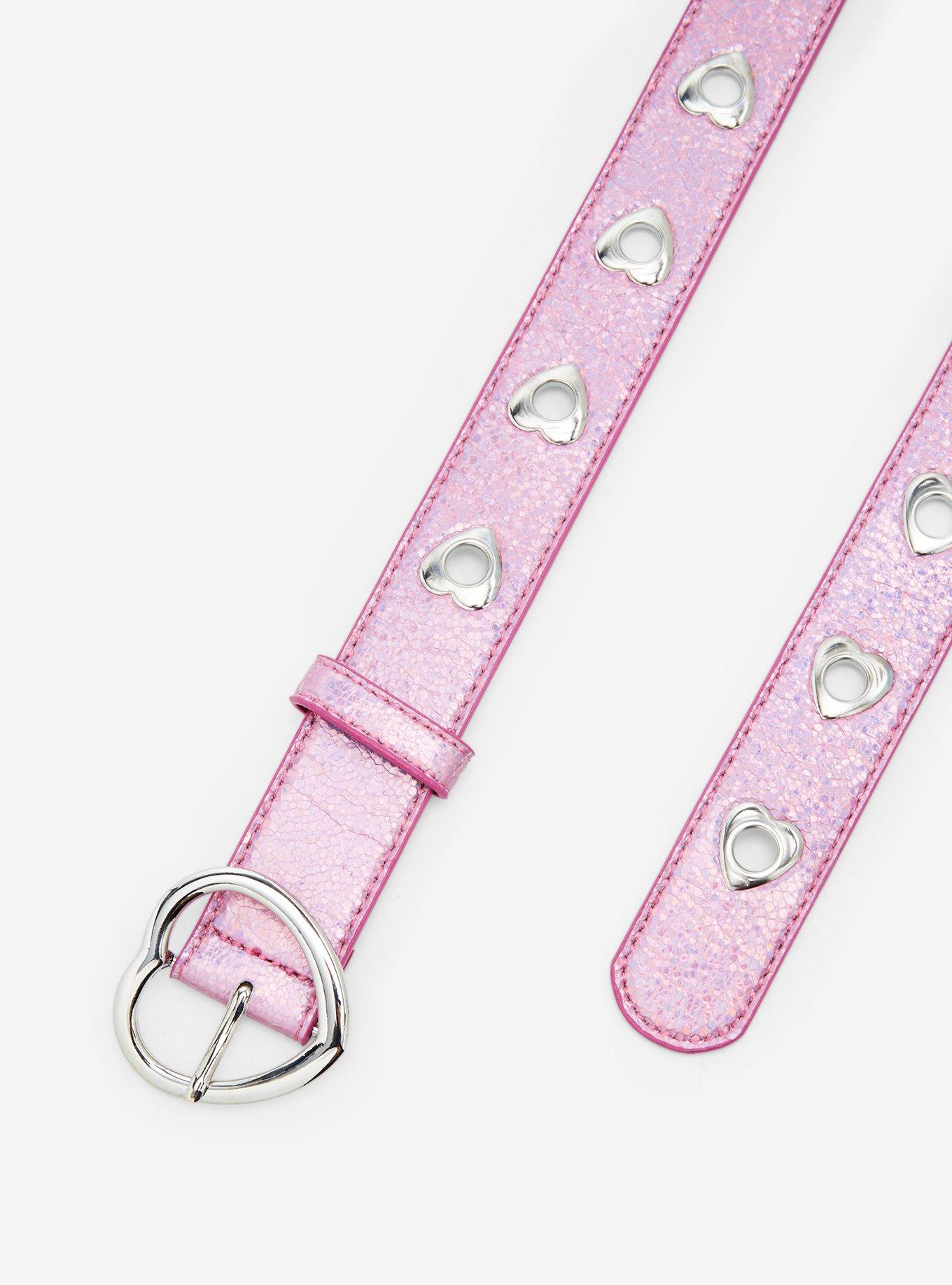 Pink Glitter Heart Grommet Belt, MULTI, alternate