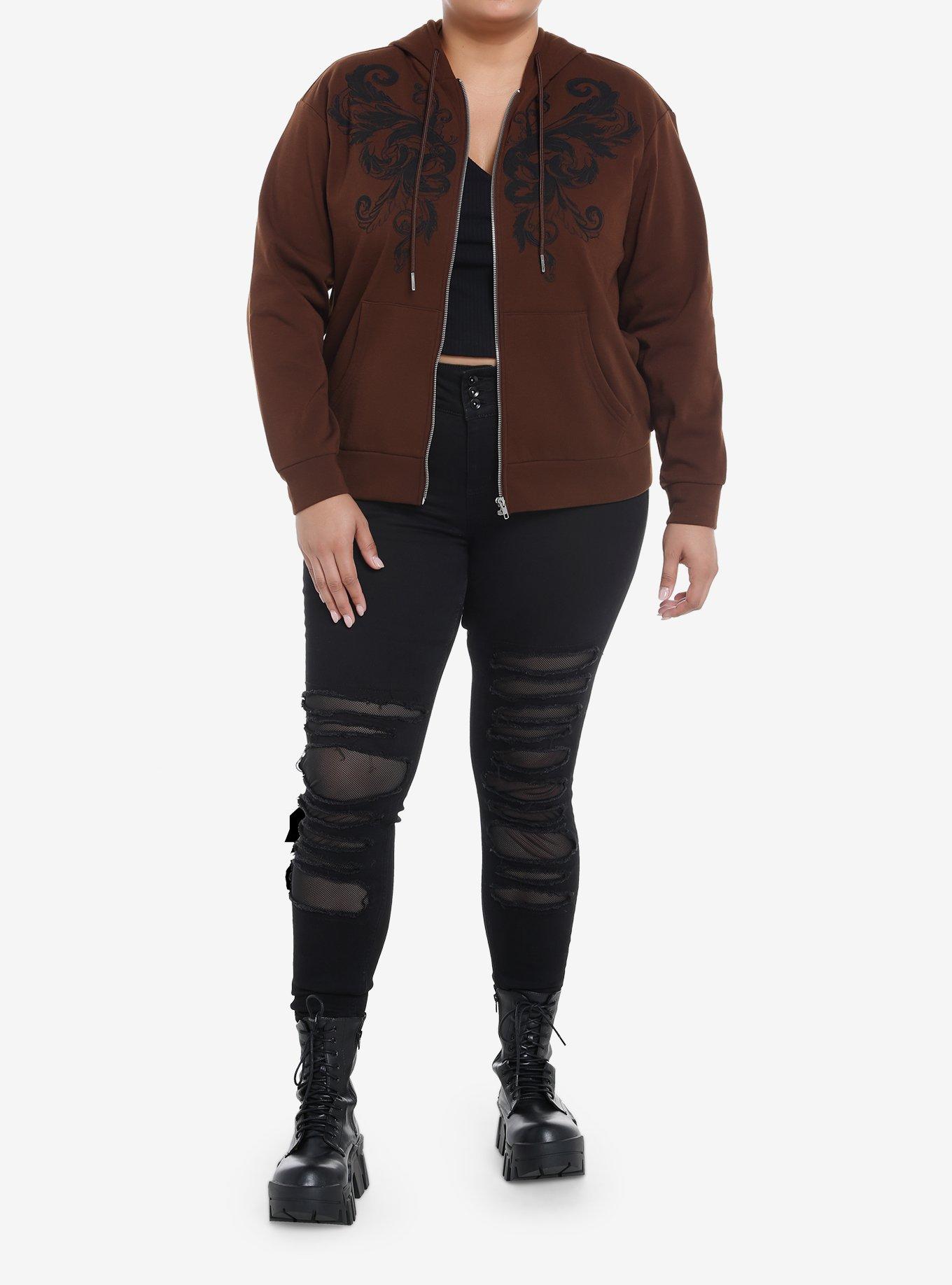 Social Collision Brown Butterfly Girls Hoodie Plus Size, BROWN, alternate