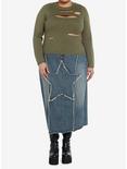 Social Collision Olive Distressed Cutout Girls Sweater Plus Size, OLIVE, alternate