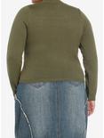 Social Collision Olive Distressed Cutout Girls Sweater Plus Size, OLIVE, alternate