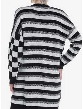 Social Collision Black & White Checkered Stripe Girls Cardigan, , hi-res