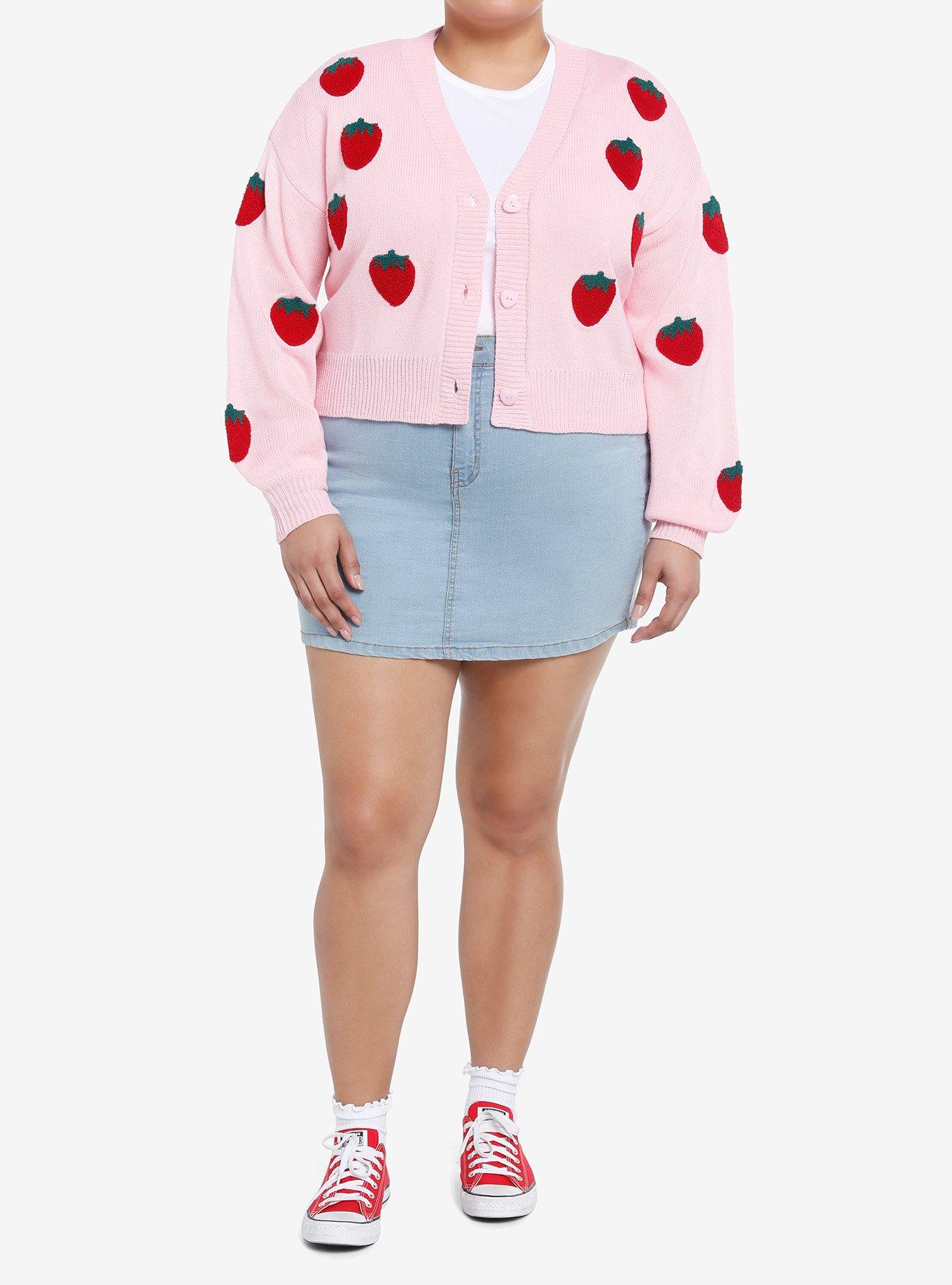 Sweet Society Strawberry Patch Girls Crop Cardigan Plus Size, PINK, alternate