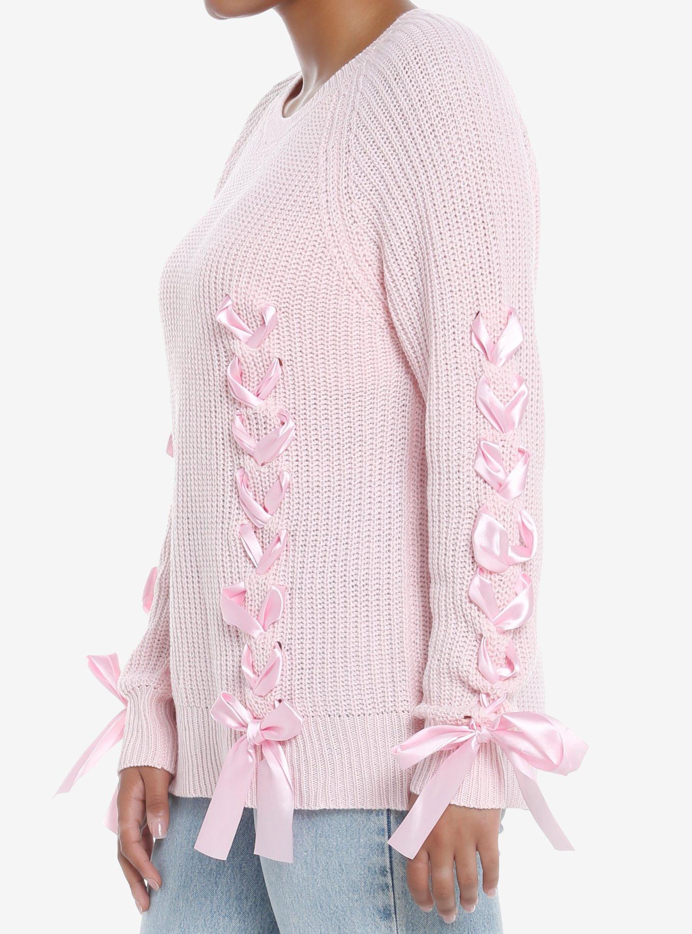 Sweet Society Pink Ribbon Girls Knit Sweater, PINK, alternate