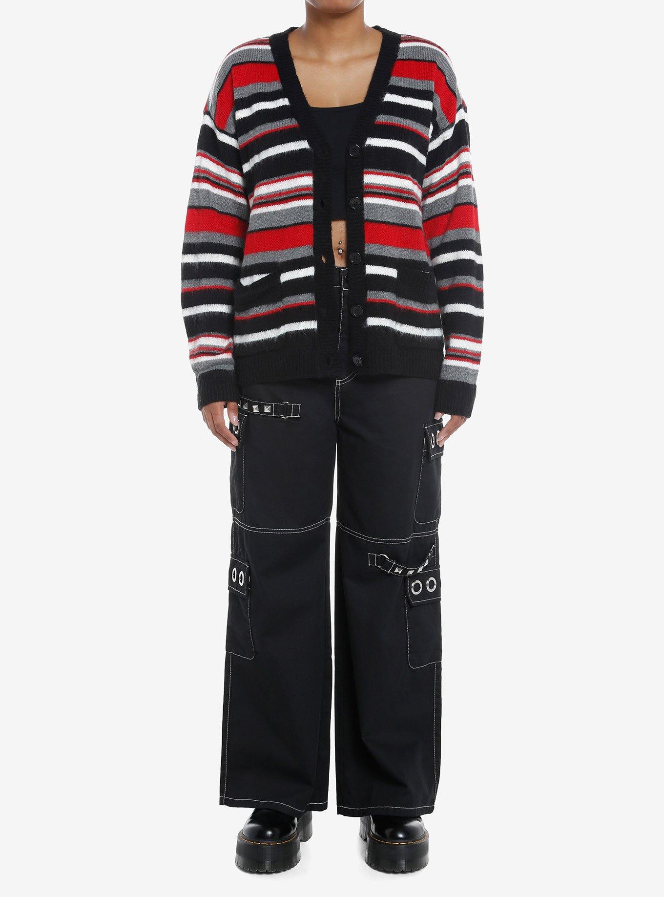 Social Collision Striped Fuzzy Girls Cardigan, STRIPES, alternate