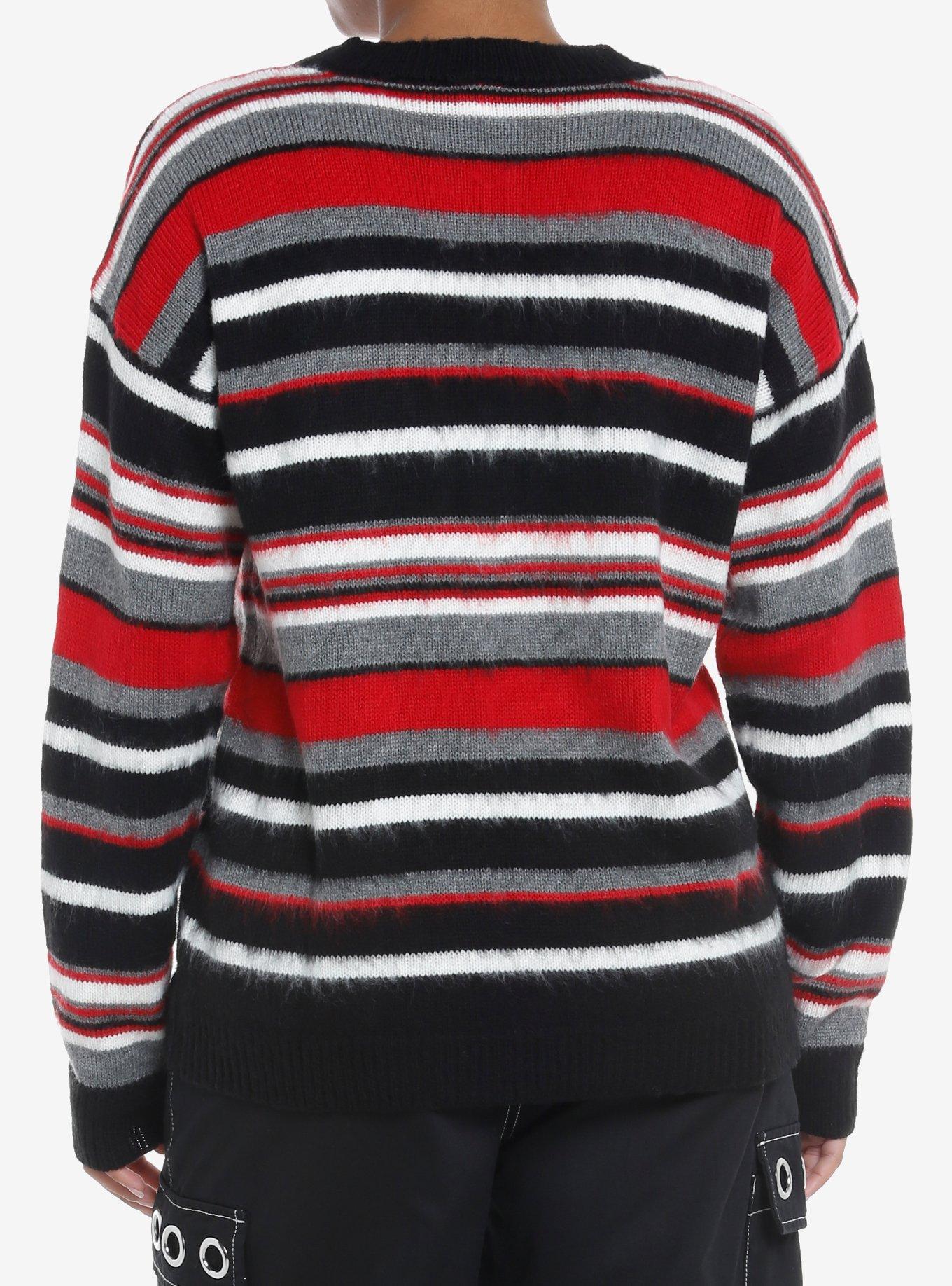 Social Collision Striped Fuzzy Girls Cardigan, STRIPES, alternate
