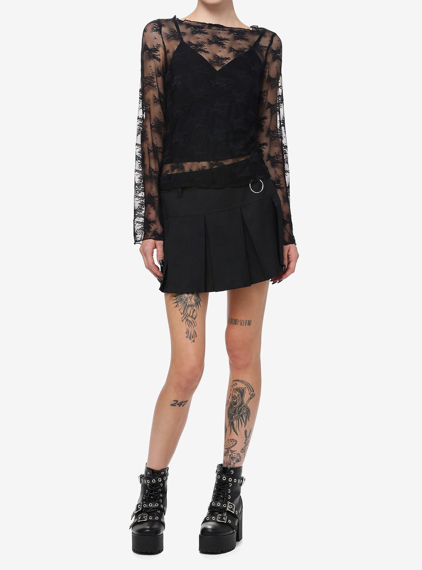 Cosmic Aura Mesh Lace Girls Long-Sleeve Twofer Top, , hi-res