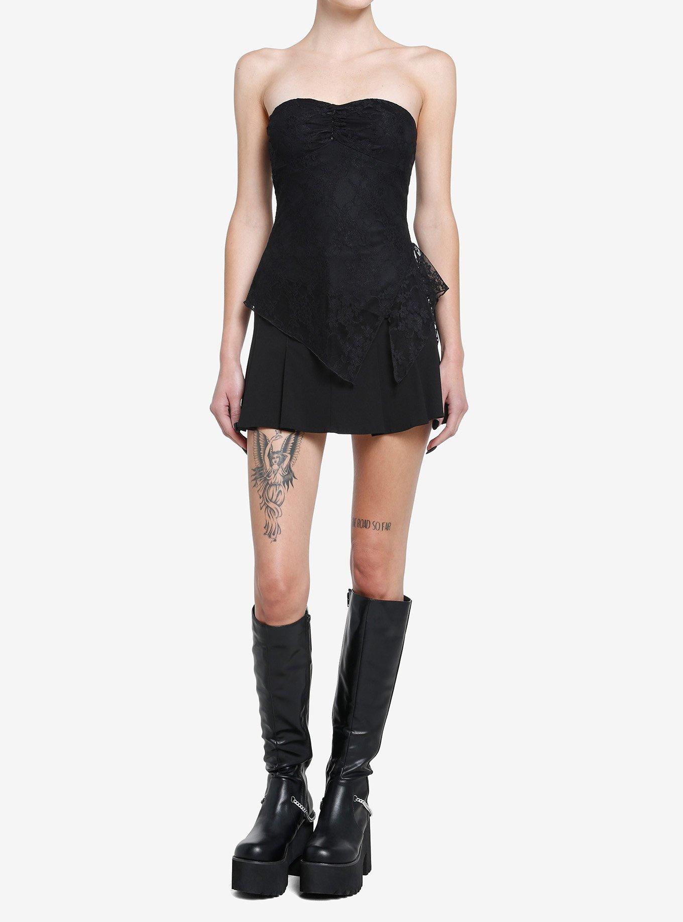 Cosmic Aura Black Lace Hanky Hem Tube Top, BLACK, alternate