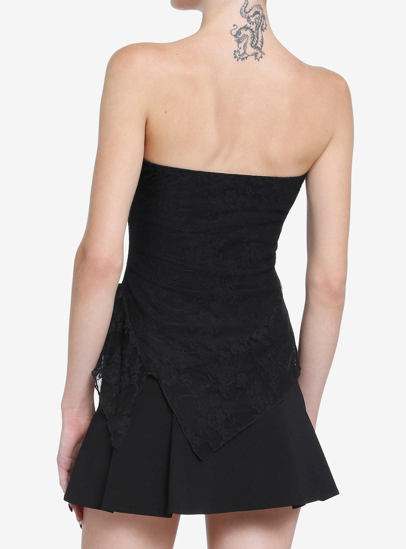 Cosmic Aura Black Lace Hanky Hem Tube Top, BLACK, alternate