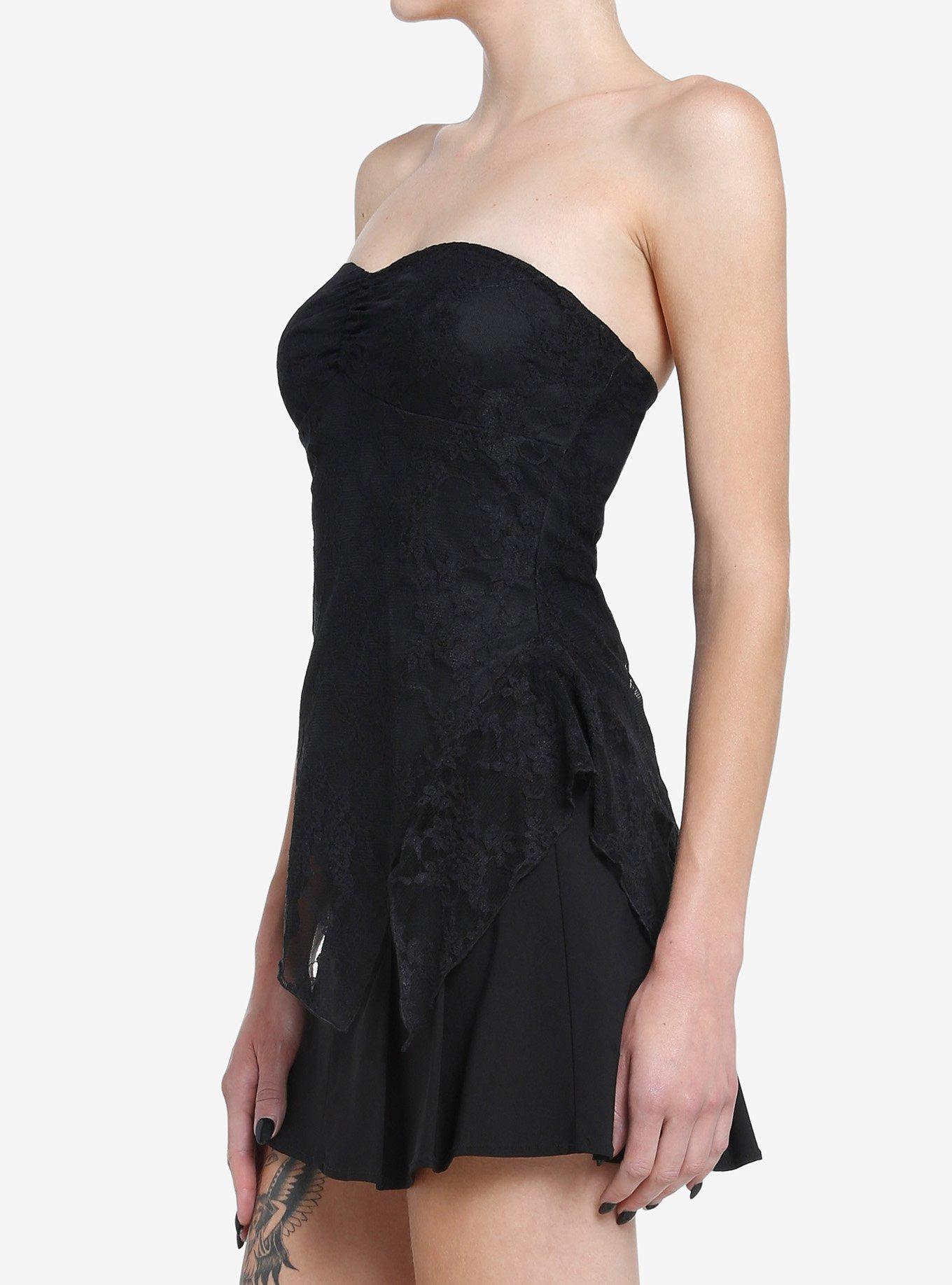 Cosmic Aura Black Lace Hanky Hem Tube Top, BLACK, alternate