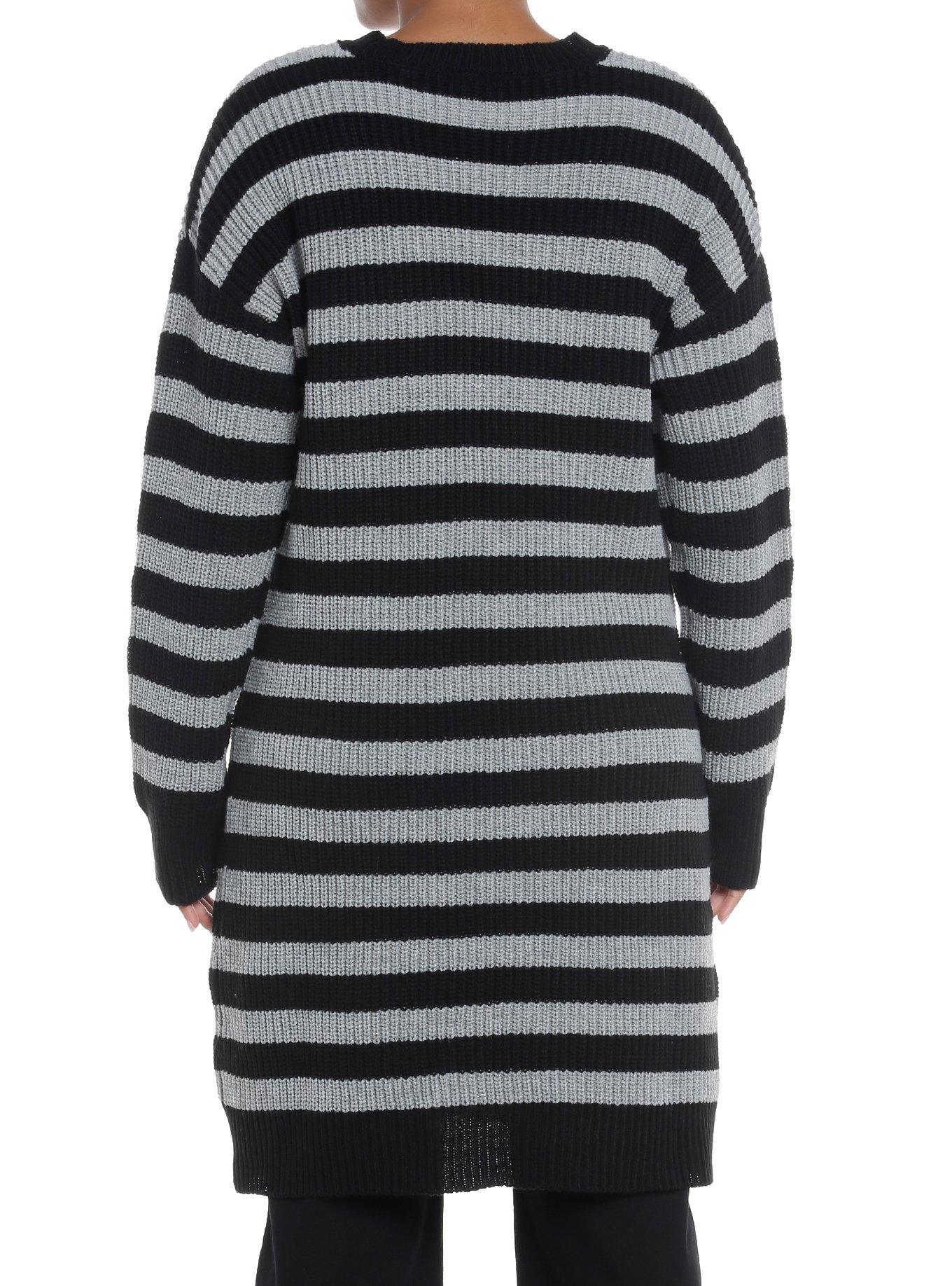 Social Collision Black & Grey Stripe Girls Cardigan, CHARCOAL, alternate