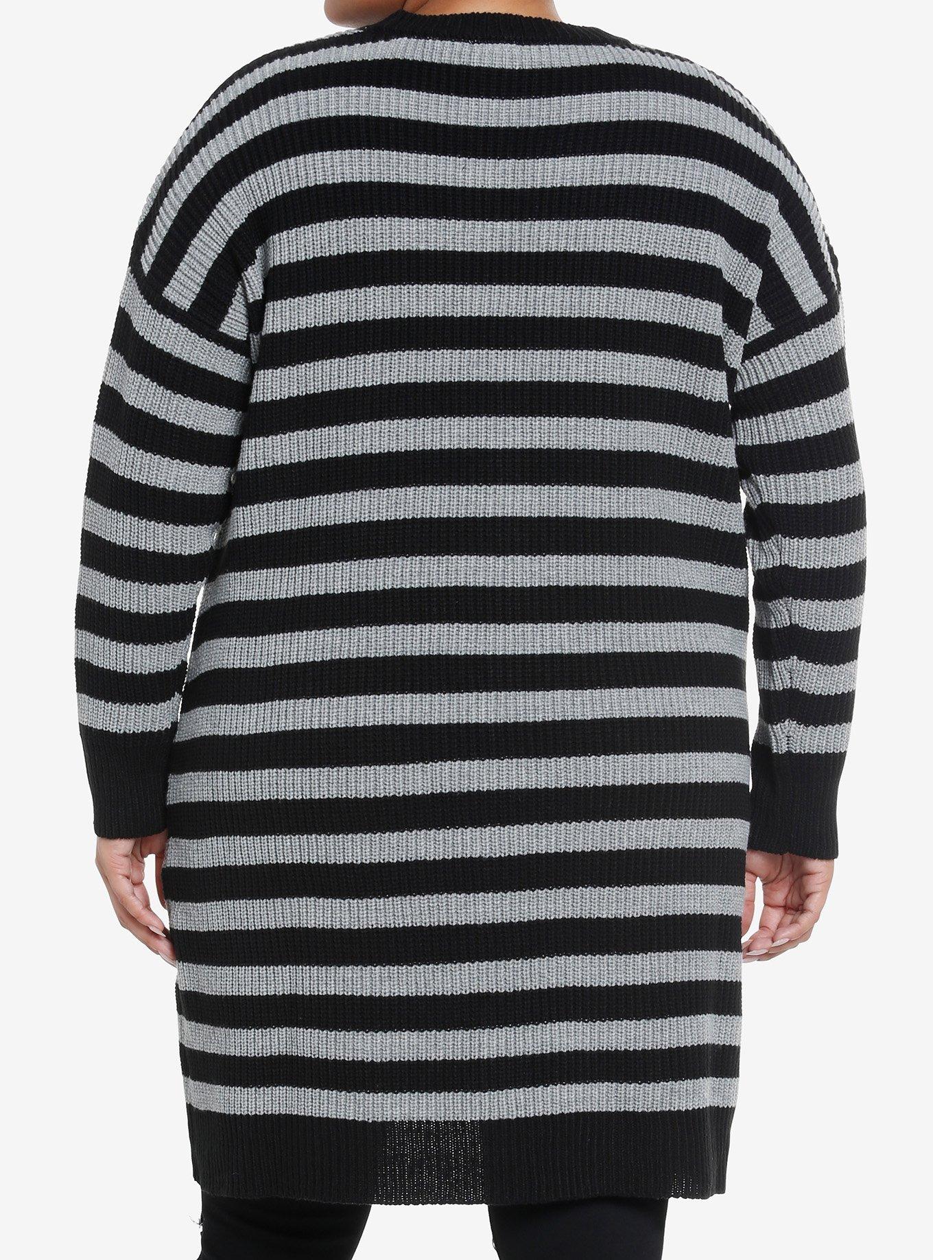 Social Collision Black & Grey Stripe Girls Cardigan Plus Size, CHARCOAL, alternate