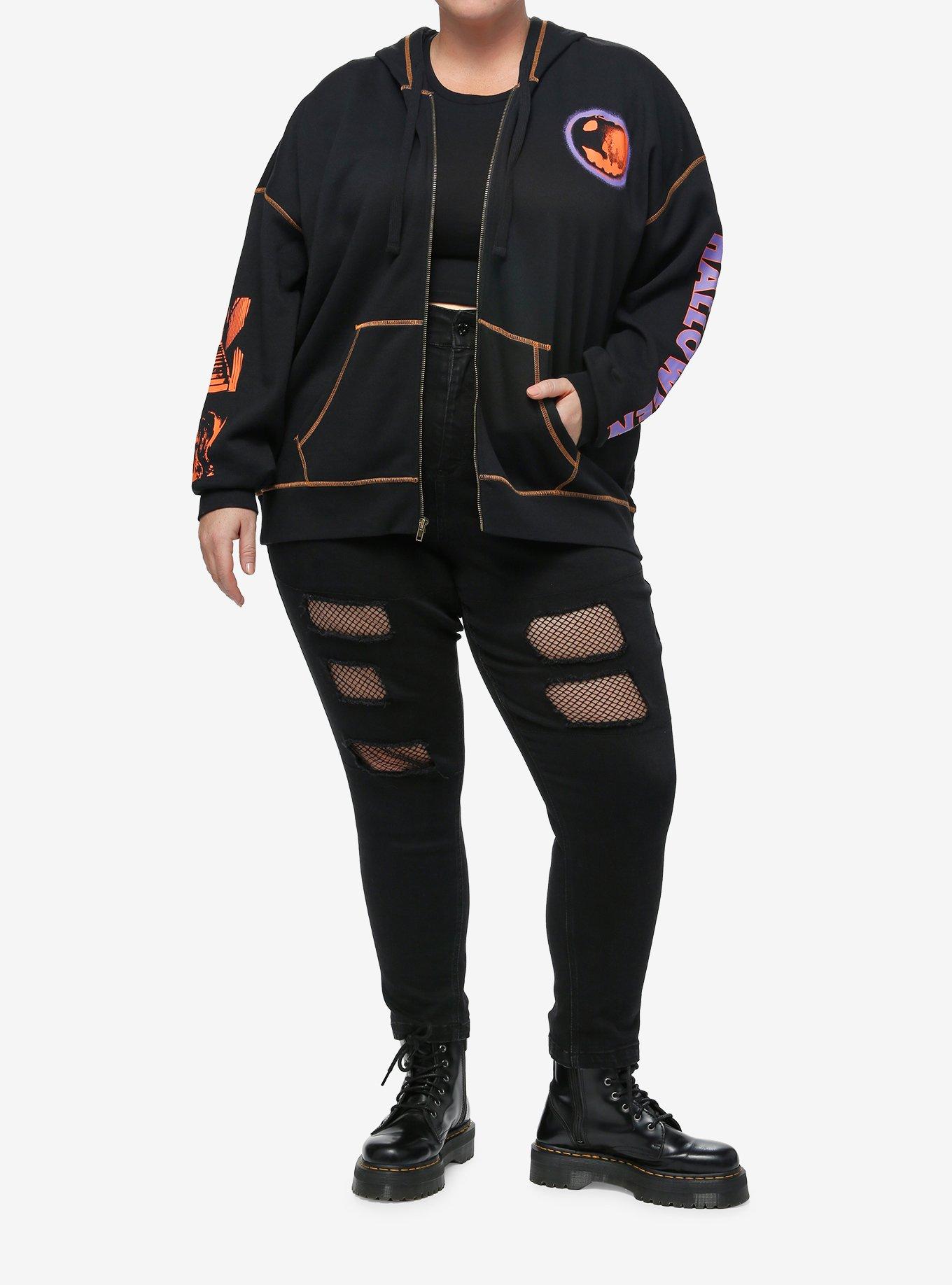 Halloween Photo Collage Girls Zip-Up Hoodie Plus Size, MULTI, alternate - view 3