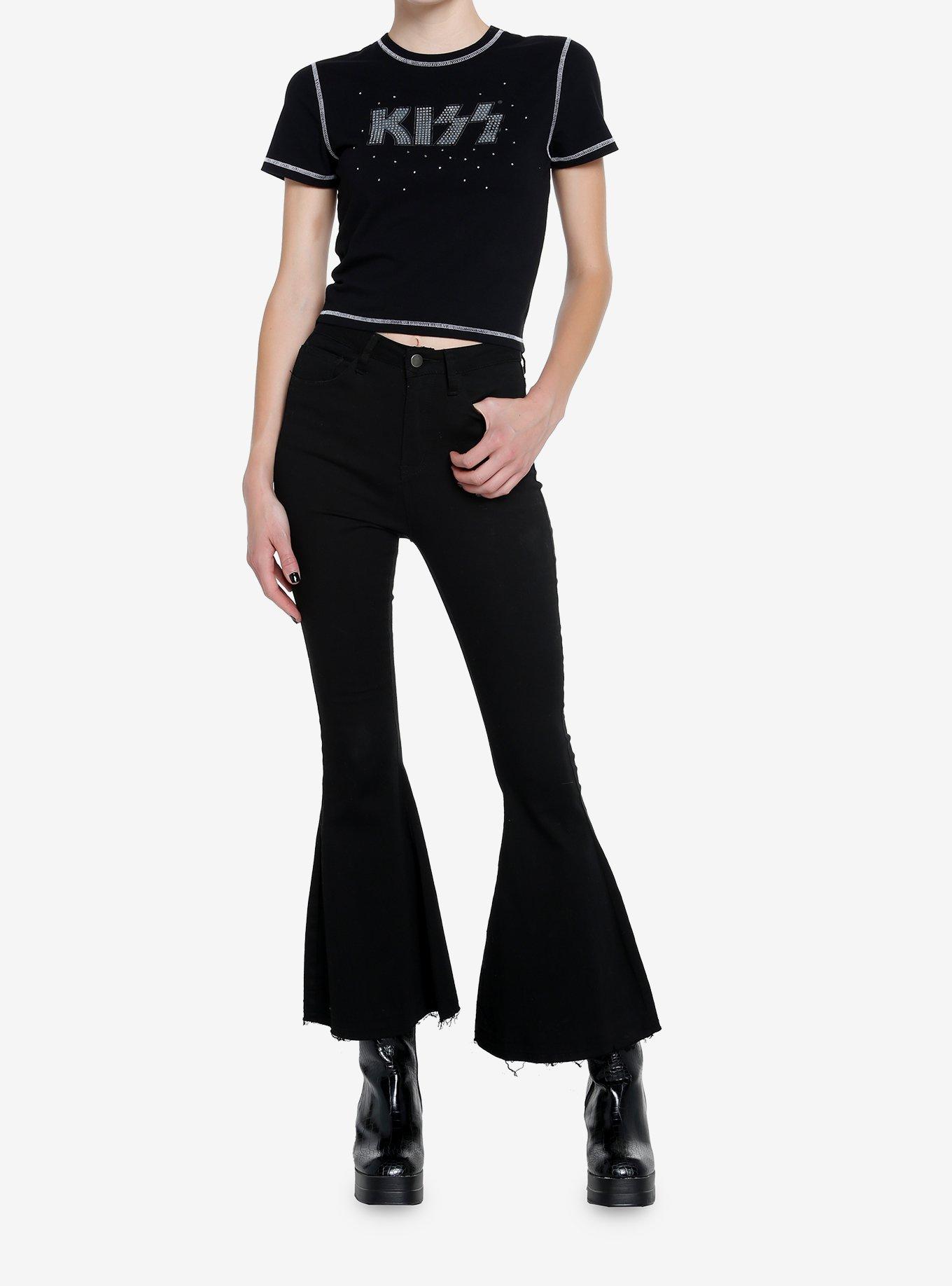 KISS Rhinestone Girls Crop T-Shirt, BLACK, alternate