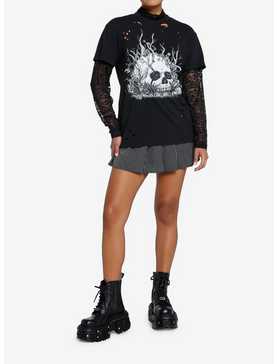 Skull Roots Lace Girls Long-Sleeve Twofer T-Shirt By Ghoulish Bunny Studios, , hi-res