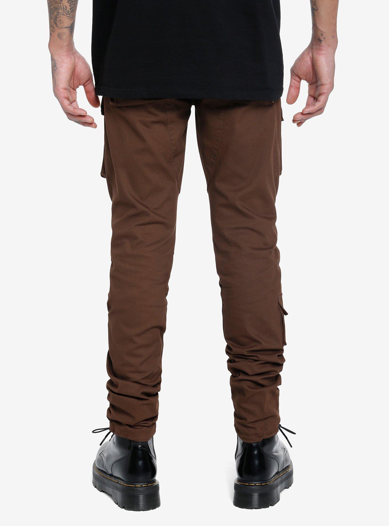 Brown Fitted Cargo Pants, BROWN, alternate