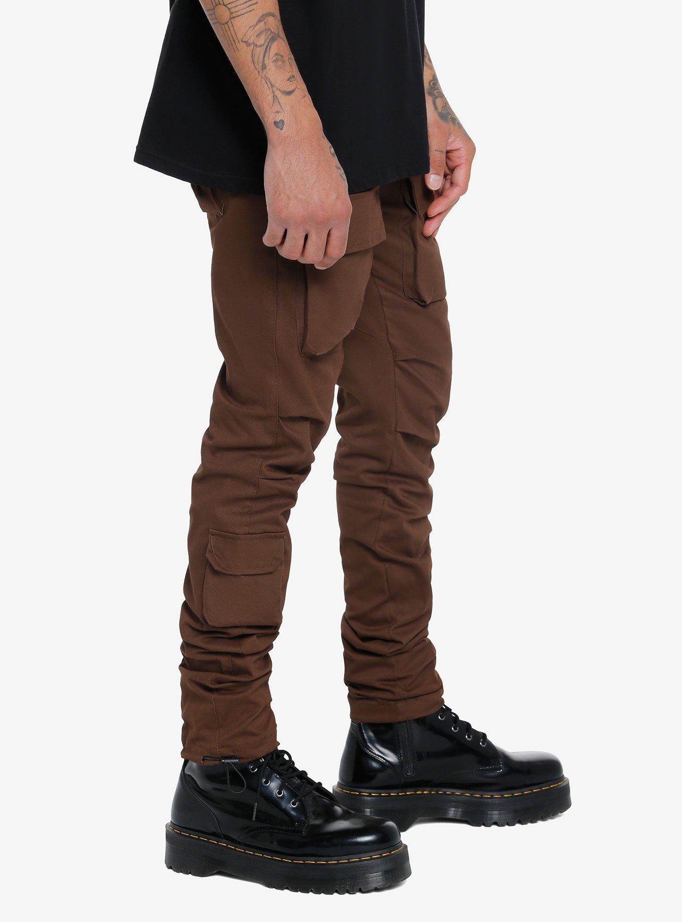 Brown Fitted Cargo Pants, BROWN, alternate