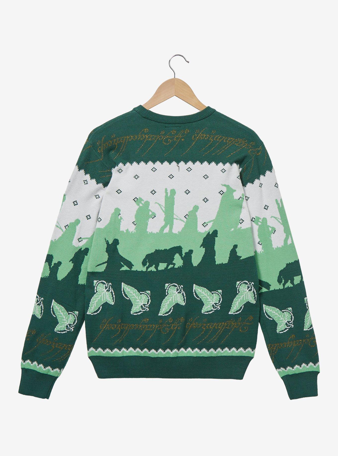 The Lord of the Rings Fellowship Silhouettes Holiday Sweater - BoxLunch Exclusive, GREEN, alternate