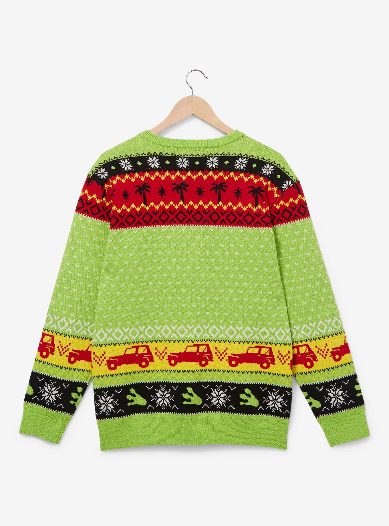 Jurassic Park Logo Patterned Holiday Sweater - BoxLunch Exclusive, GREEN, alternate