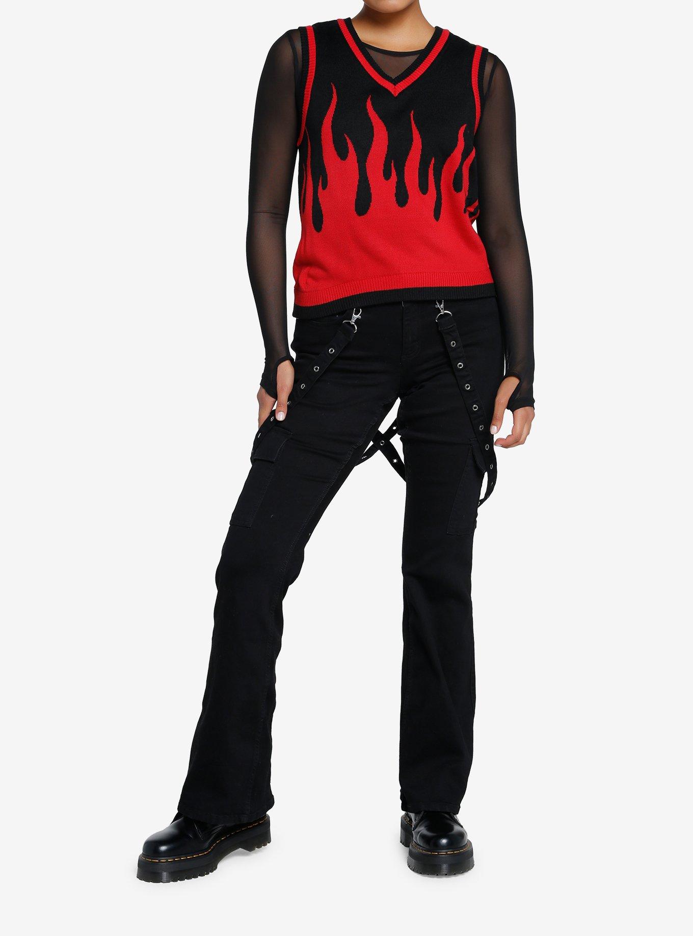 Social Collision Black & Red Flame Girls Sweater Vest, , hi-res