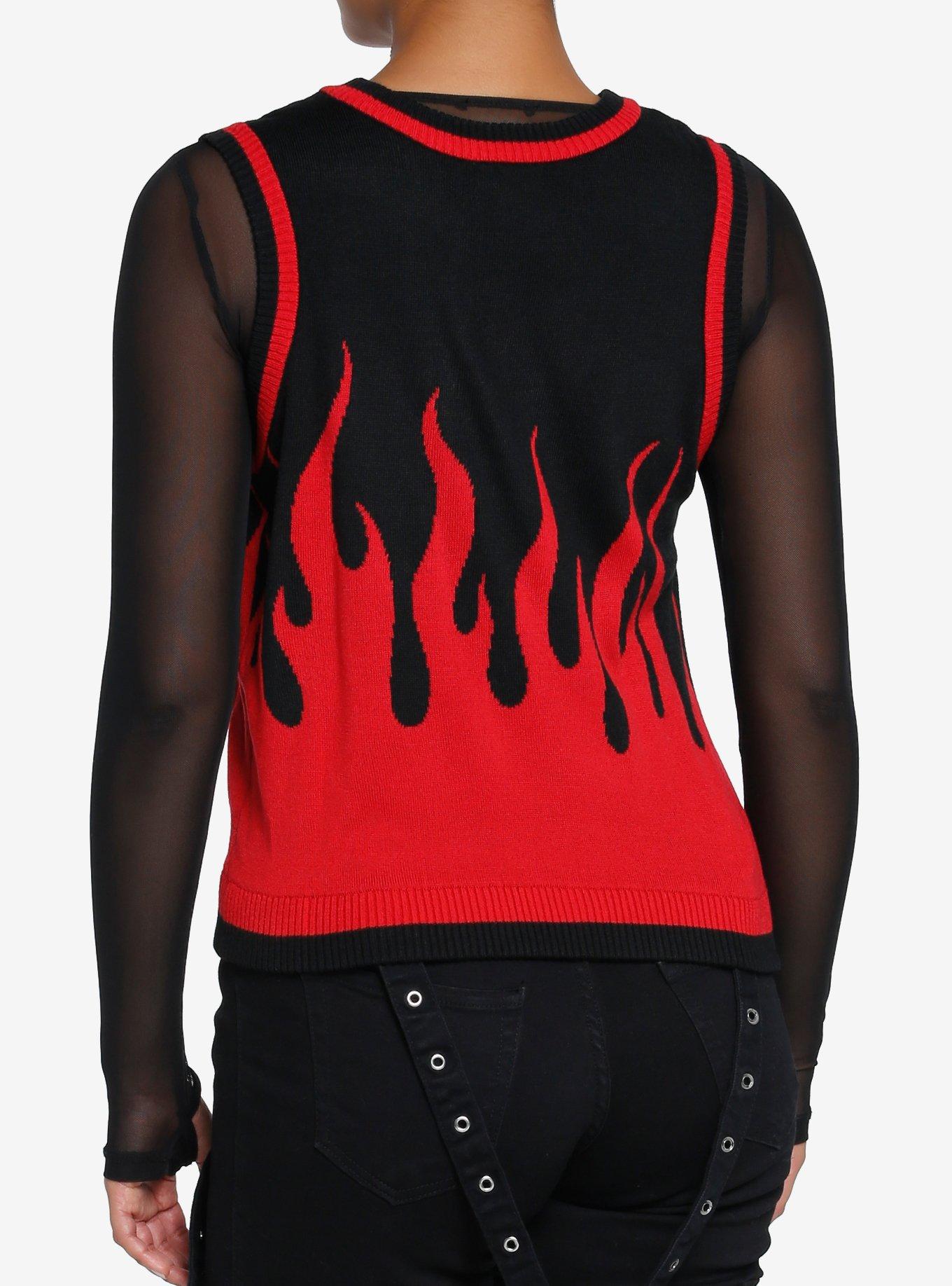 Social Collision Black & Red Flame Girls Sweater Vest, BLACK, alternate