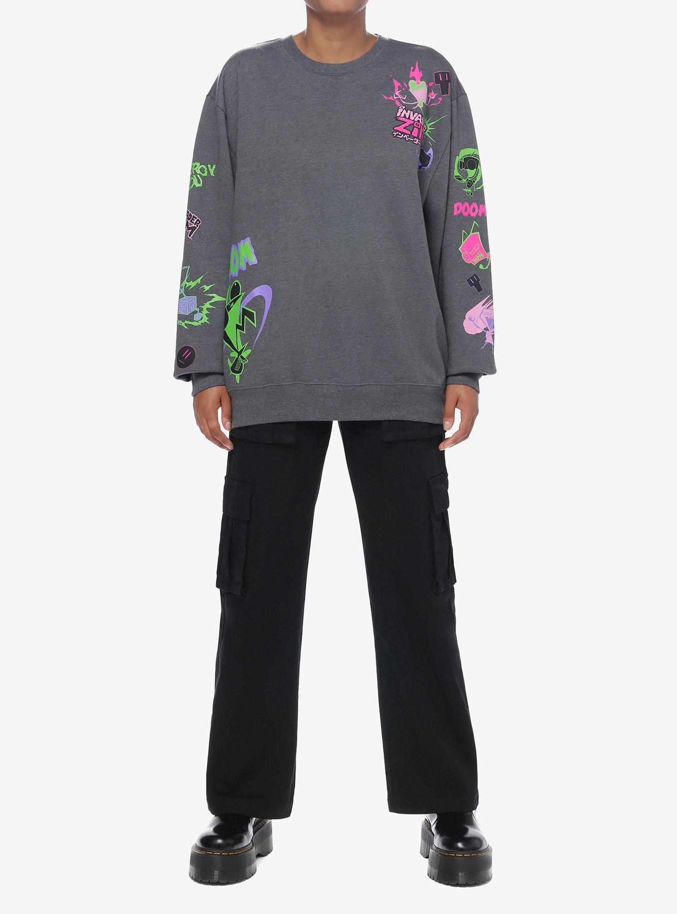 Invader Zim Icons Girls Sweatshirt, CHARCOAL, alternate