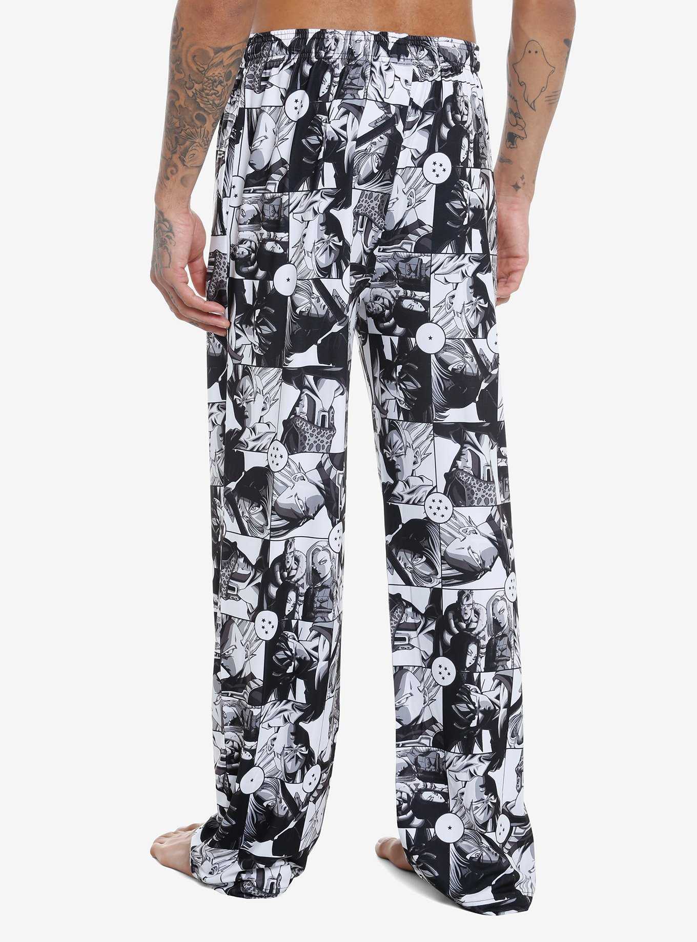 Dragon Ball Z Black & White Panel Pajama Pants, , hi-res