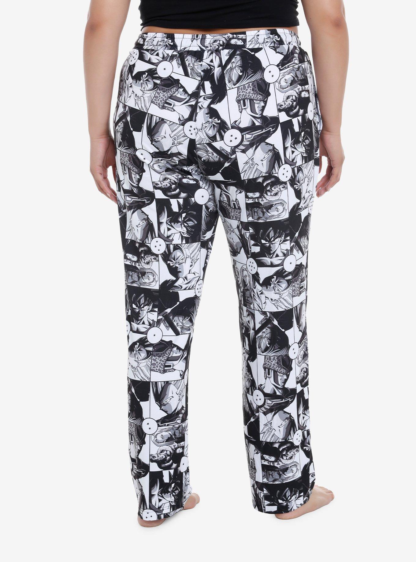 Dragon Ball Z Black & White Panel Pajama Pants Plus Size, BLACK, alternate