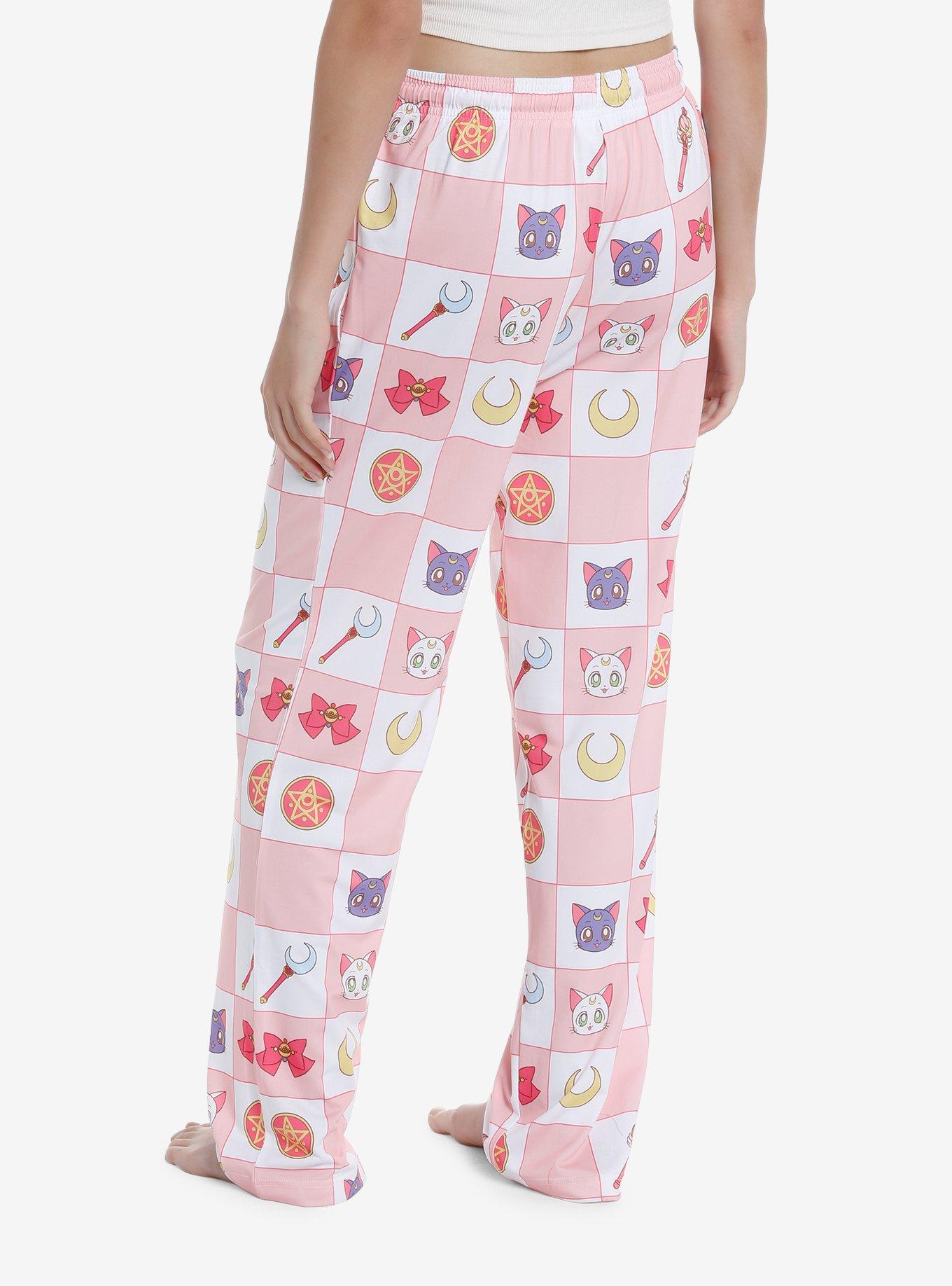 Sailor Moon Icons Grid Pajama Pants, PINK, alternate