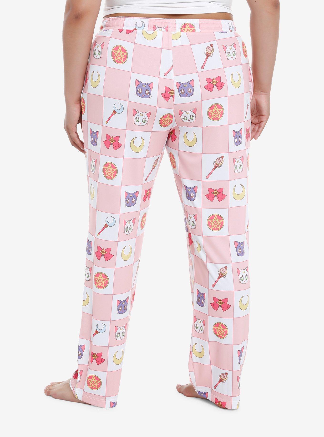 Pretty Guardian Sailor Moon Icons Grid Girls Pajama Pants Plus Size, PINK, alternate