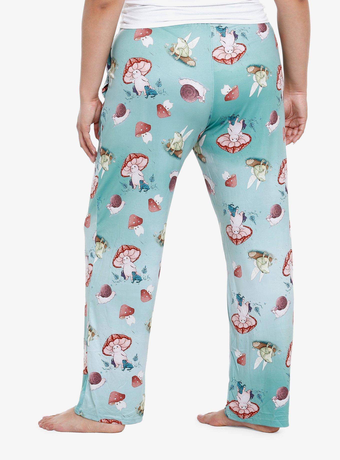 Fairy Frog Mushroom Pajama Pants Plus Size, GREEN, alternate