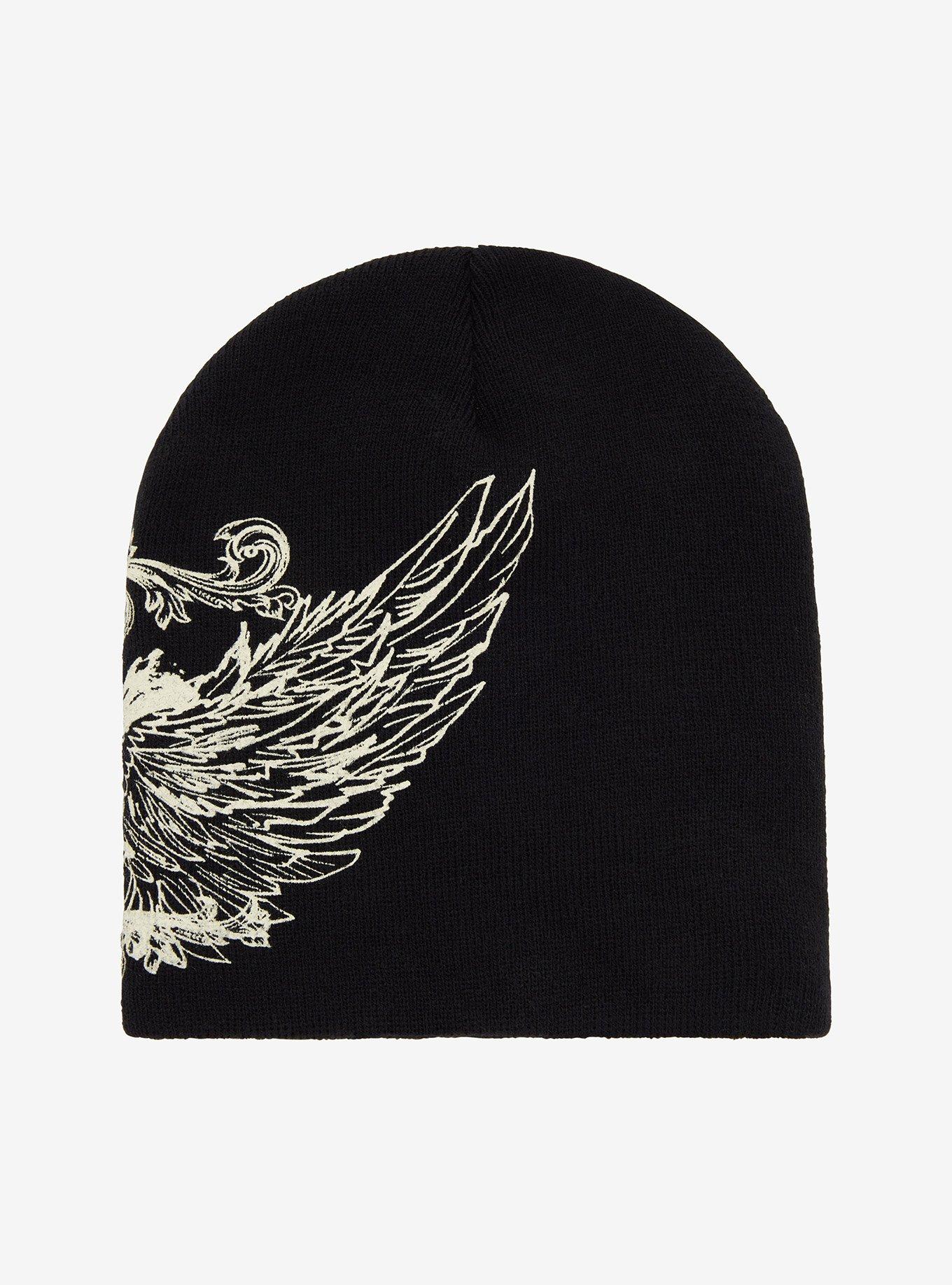 Skull Angel Wings Slouch Beanie, , alternate