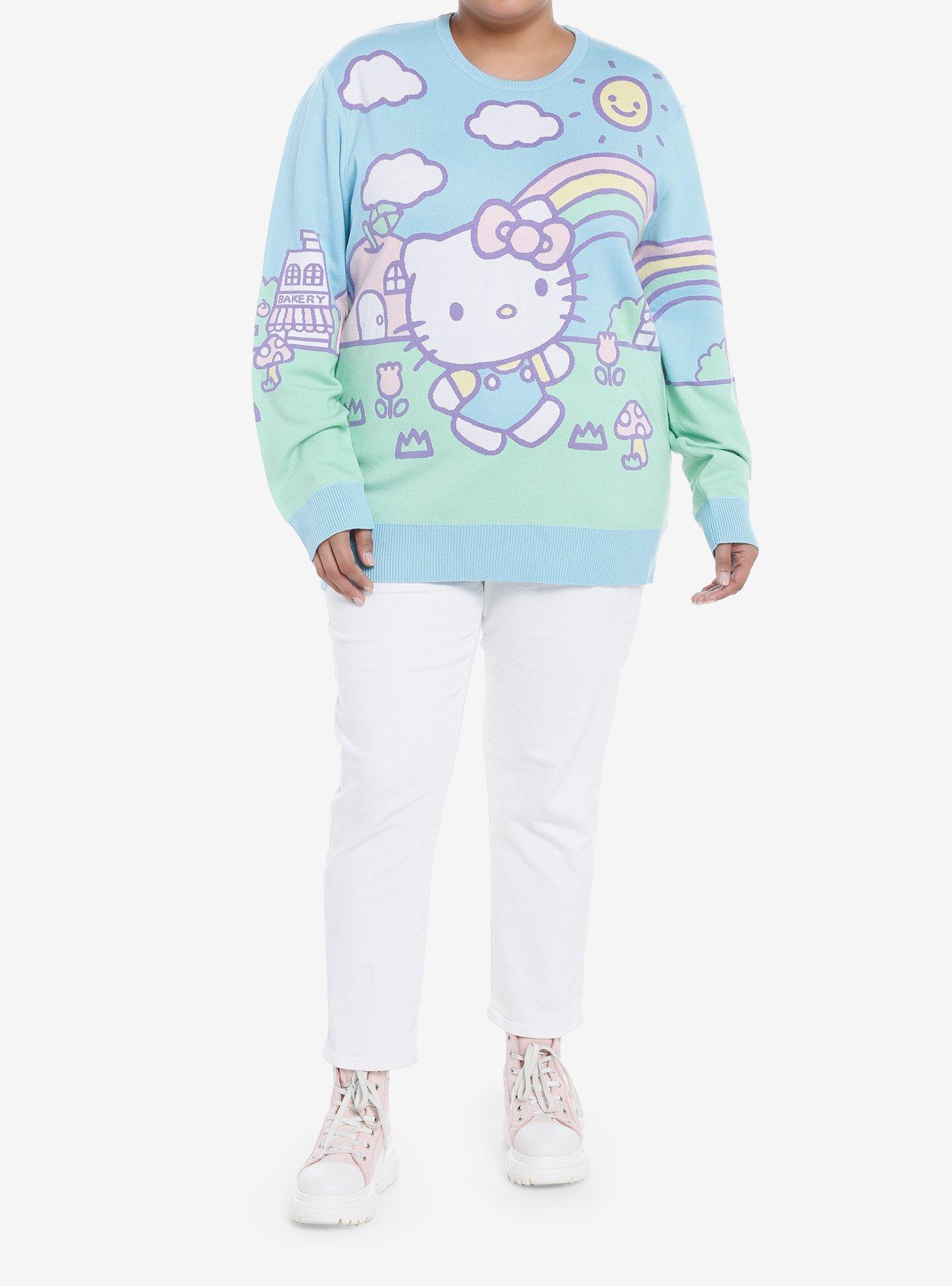 Hello Kitty Jumbo Art Pastel Girls Knit Sweater Plus Size, MULTI, alternate