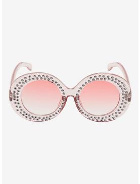 Pink Rhinestone Round Sunglasses, , hi-res