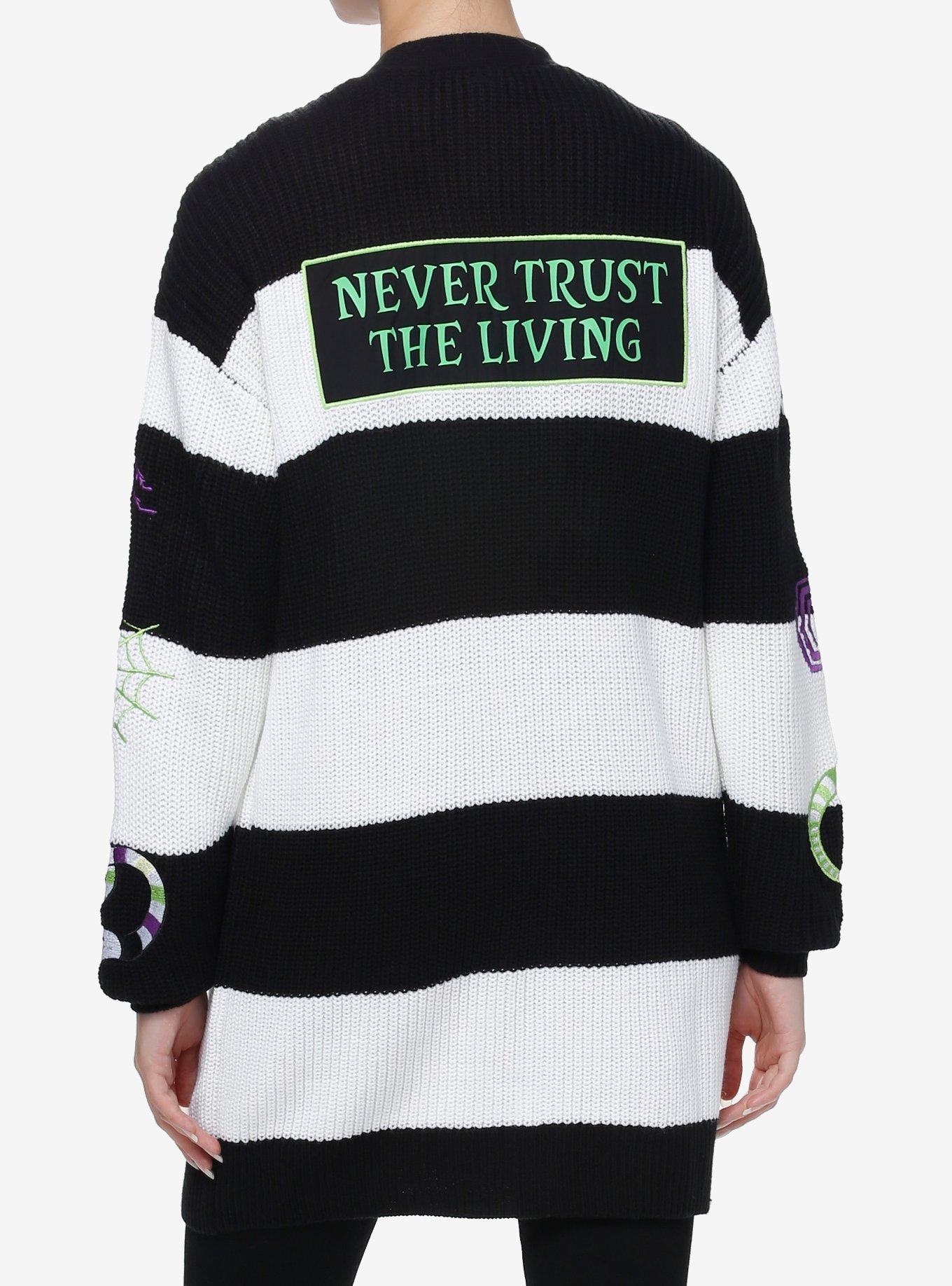 Beetlejuice Black & White Stripe Patches Girls Cardigan, MULTI, alternate