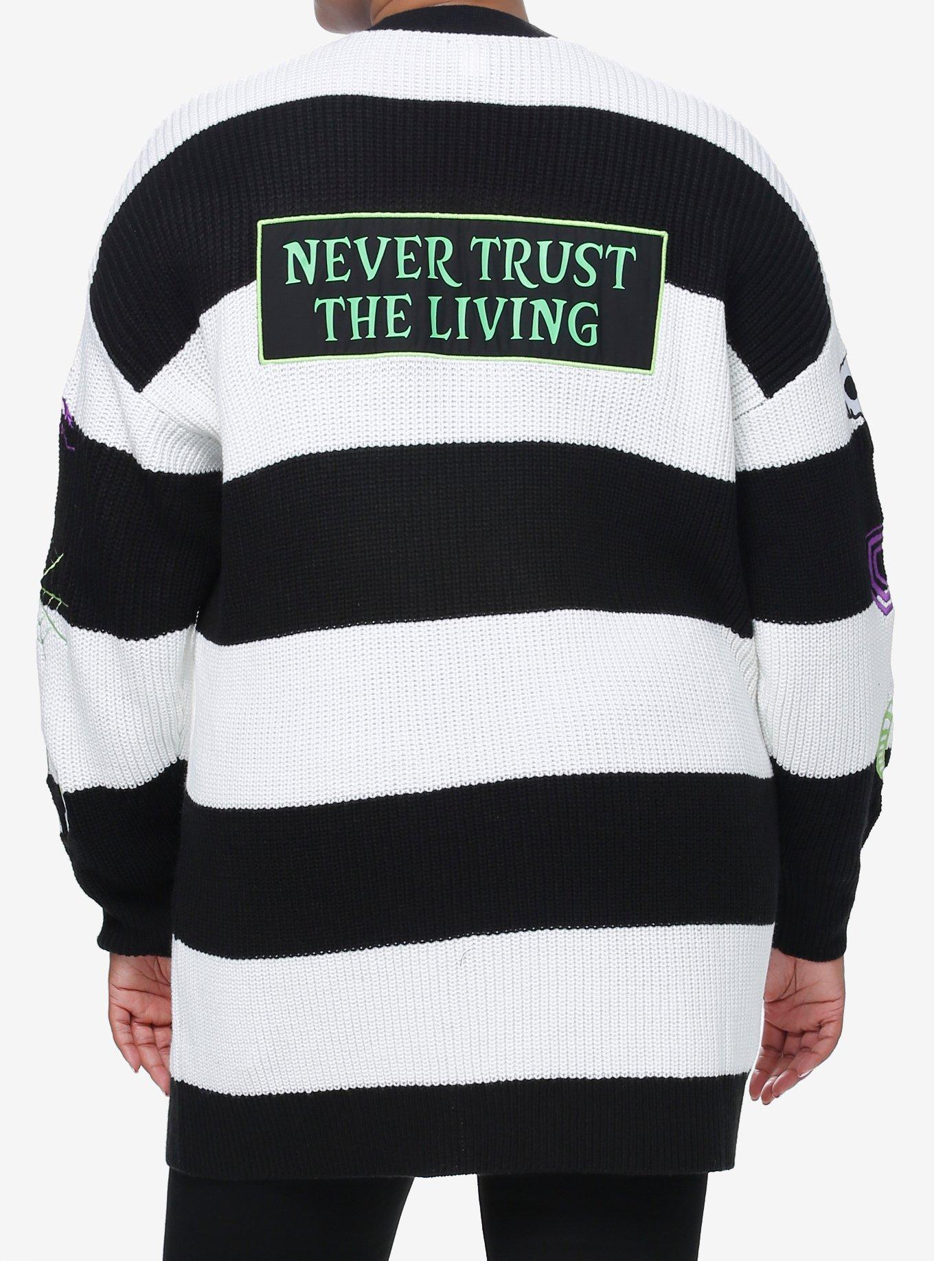 Beetlejuice Black & White Stripe Patches Girls Cardigan Plus Size, MULTI, alternate