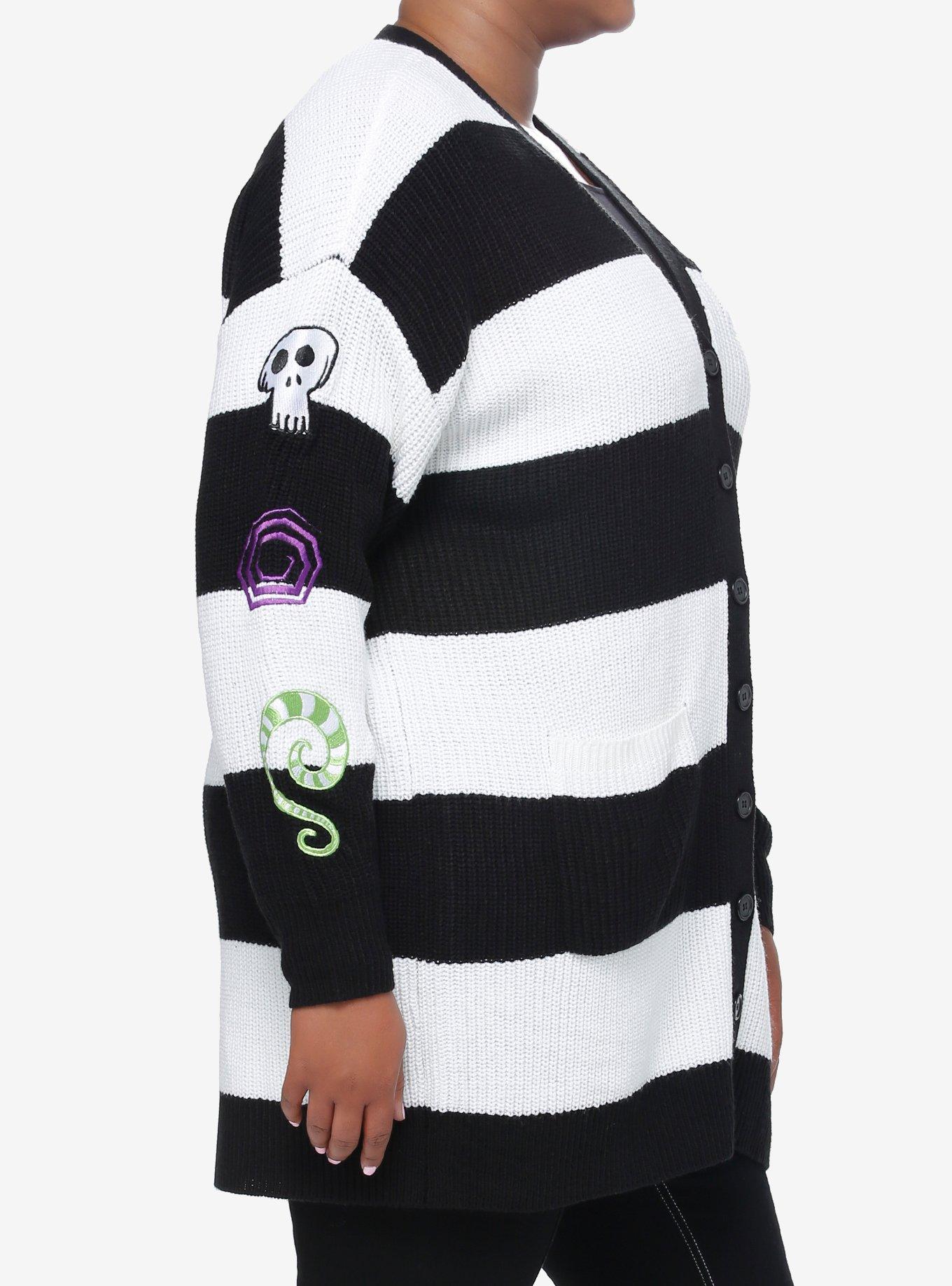 Beetlejuice Black & White Stripe Patches Girls Cardigan Plus Size, MULTI, alternate