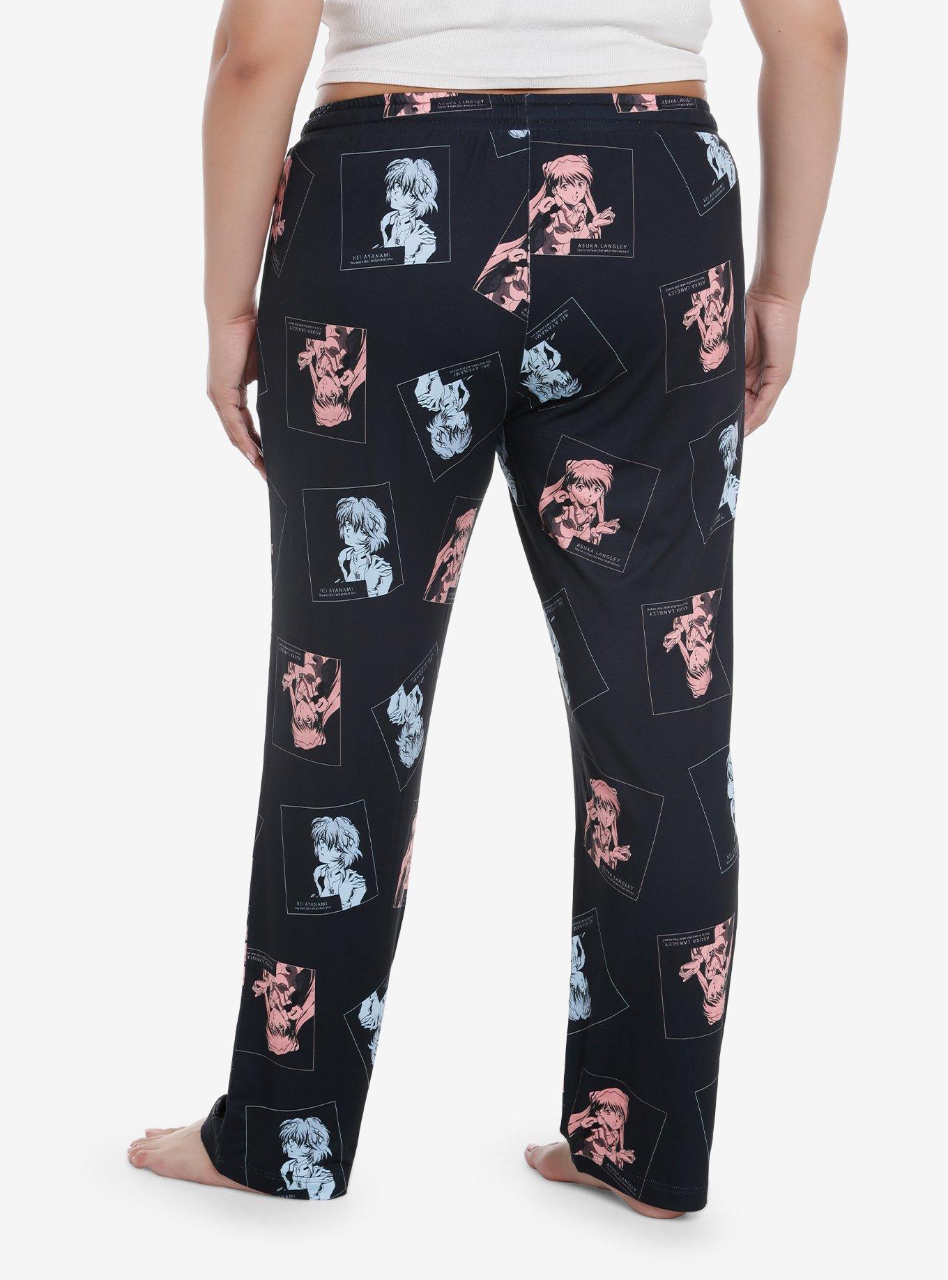 Neon Genesis Evangelion Rei & Asuka Pajama Pants Plus Size, BLACK, alternate