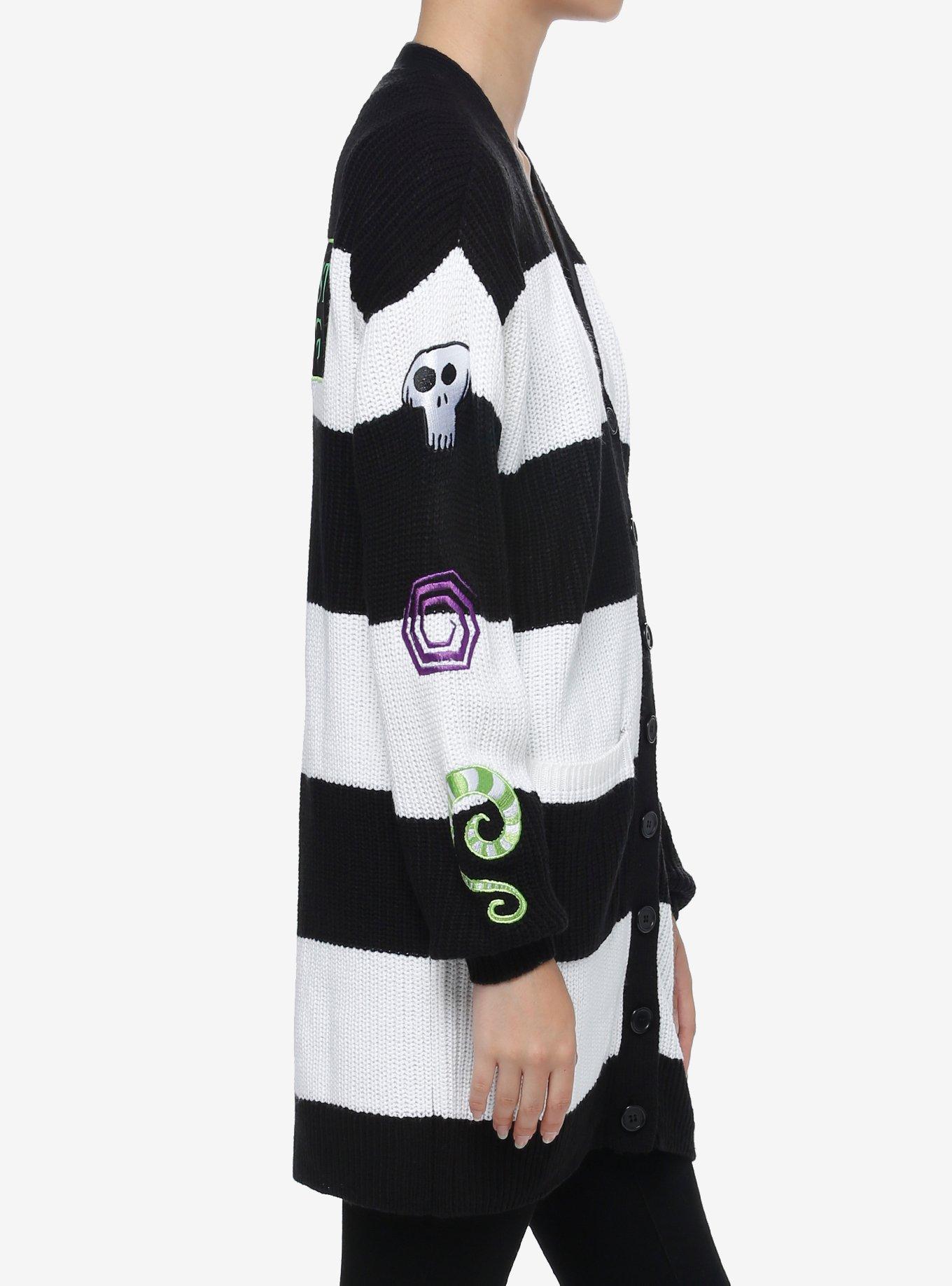 Beetlejuice Black & White Stripe Patches Cardigan, MULTI, alternate